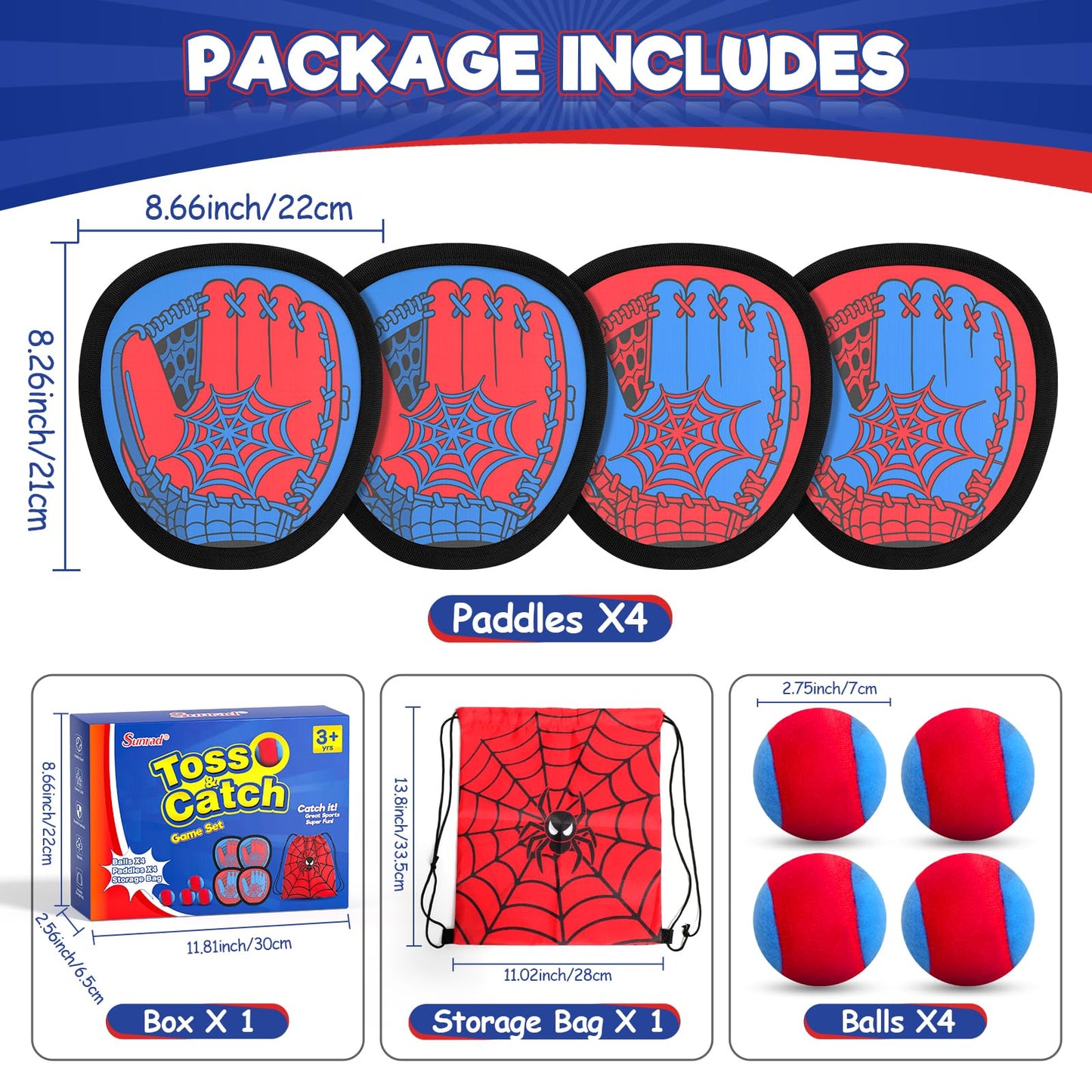 Sunrad Toss and Catch Ball Game Set, Kids Toddler Baseball Catch Ball Outdoor & Beach Toys for Family, Pool Beach Yard Camping Outside Game for Kids Age 3 4 5 6 7 8-12+, Birthday Gift for Boys Girls