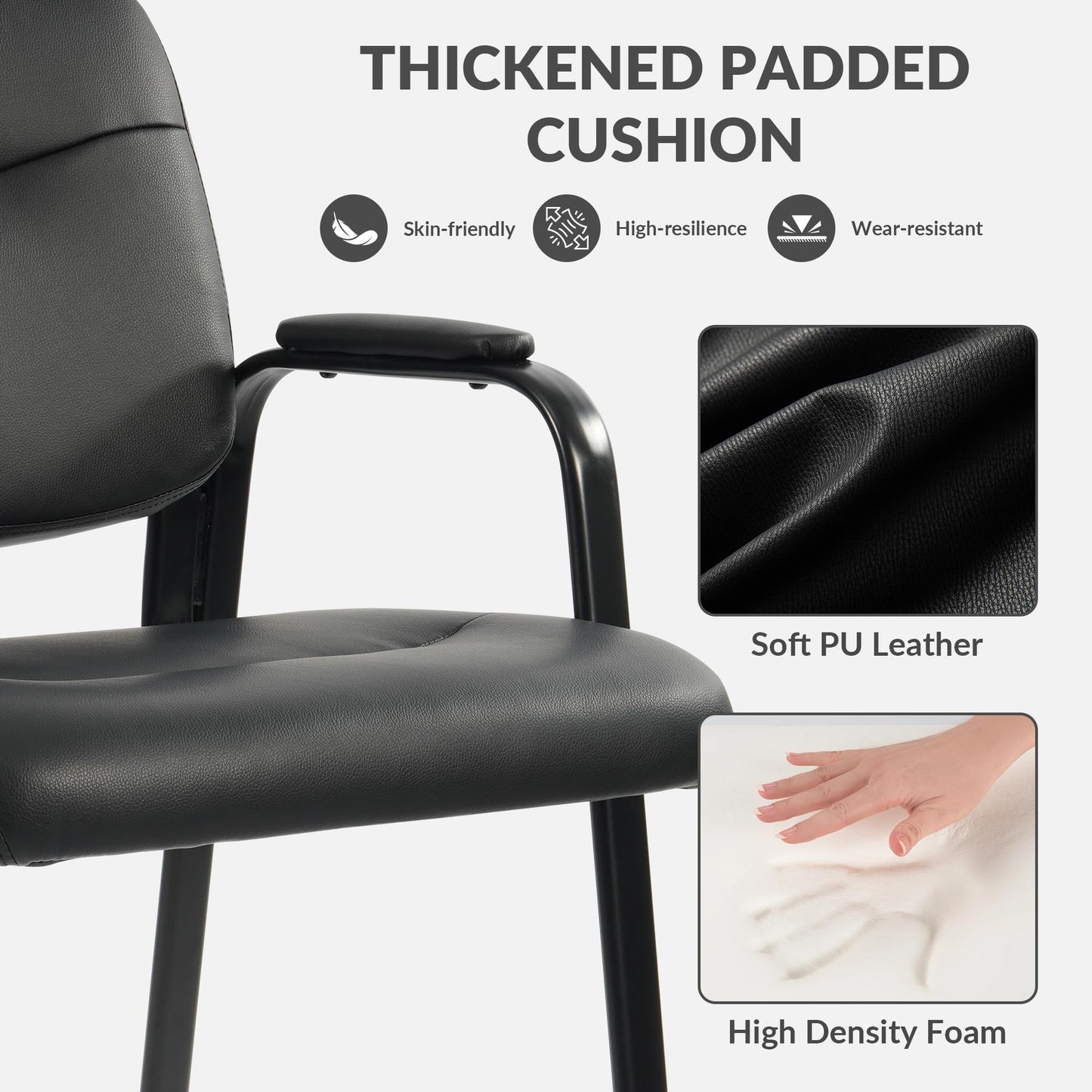 Elevon Waiting Room Chairs No Wheels Set of 4, Leather Stationary Office Reception Guest Chair with Padded Arms for Elderly Desk Conference Room Lobby Table Side Salon