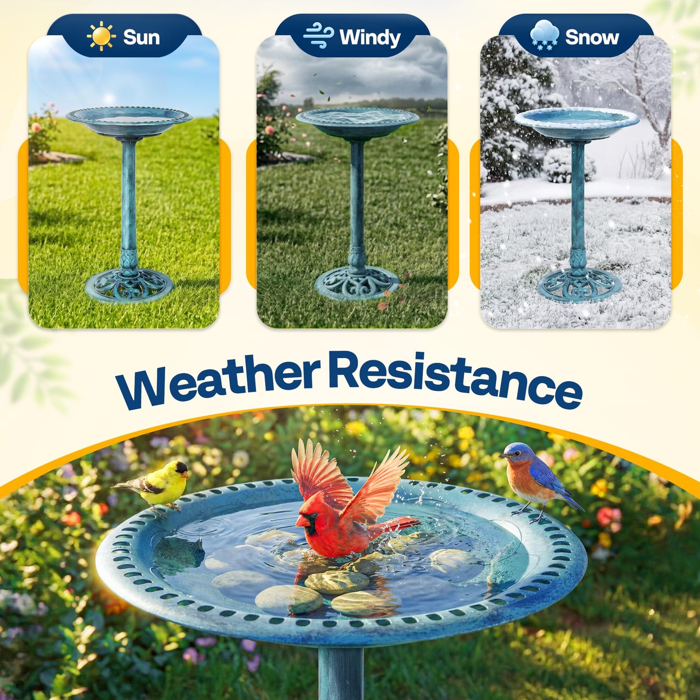VIVOHOME Bird Bath for Outside, Polyresin Pedestal Bird Baths for Outdoor, Garden, 28 Inch Height Weather-Resistant Birdbaths with 20" Bowl, Blue