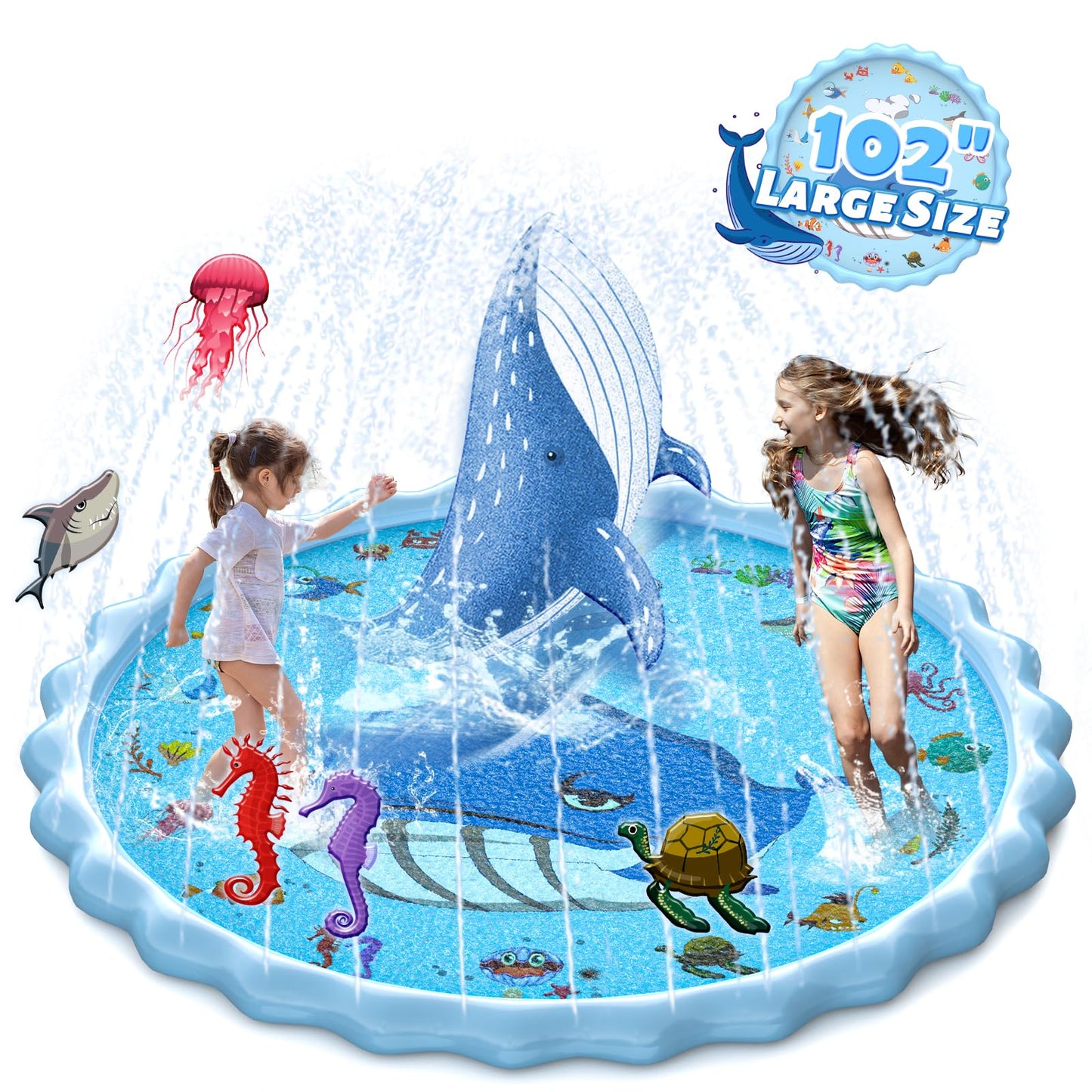 BerrysParadise 102" Splash Pad, Sprinkler & Splash Play Mat Toys for Kids Water Toys, Inflatable Wading Pool Extra Large Thicker Summer Outdoor Funny Toys for 3-12 Years Old Children Boys & Girls