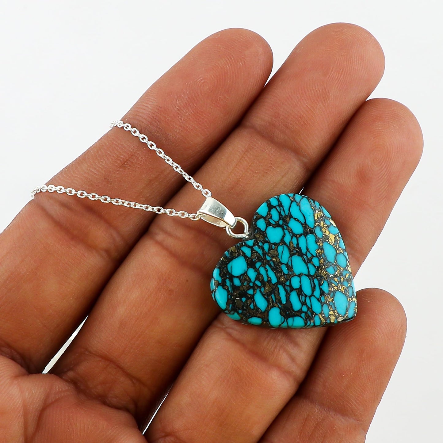 Yashee Natural Turquoise Gemstone Heart Shape Crystals Pendant Necklace, Chakra Energy Healing Gemstone, Real Crystal, Top Grade, Women Jewelry, Dainty Silver Plated Jewelry 18 inch