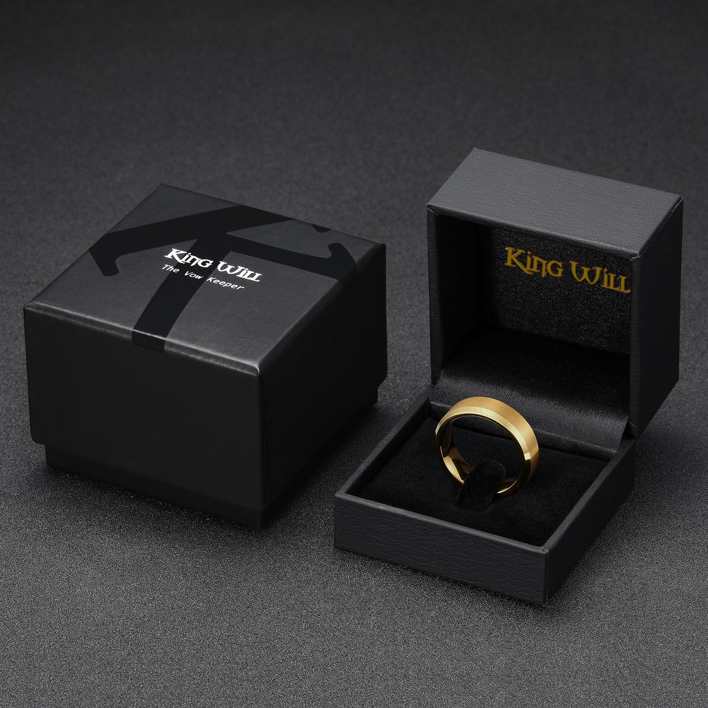 King Will 7mm Basic Tungsten Rings For Men Gold Wedding Band Polished Edge Brushed Matte Promise Ring Comfort Fit (Size 14)