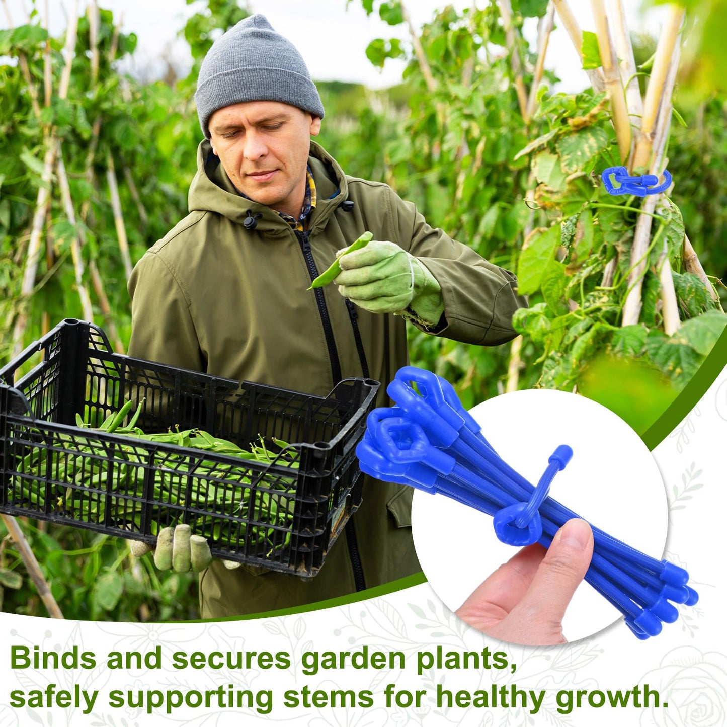 M METERXITY 12-Pack Adjustable Plant Ties, 3inch/7.62cm Silicone Flexible Multi-Function Sturdy Garden Twist Tie for Plant Support/Tree/Shrub/Vine, Reusable Support Twine [Blue]