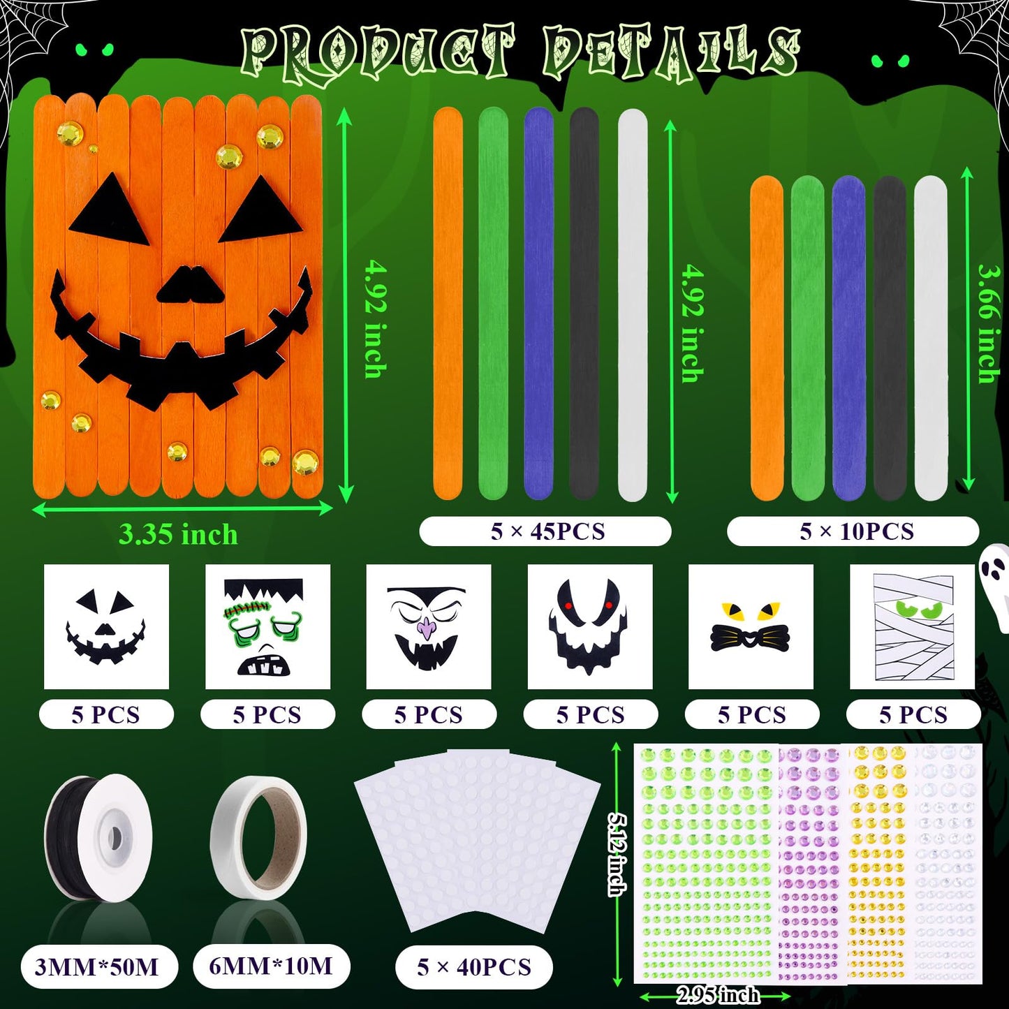 NRWRTY 25 Sets Halloween Crafts Kits,Arts and Crafts with DIY Ghost Pumpkin Felt Stickers Craft Sticks for Halloween Party Favors