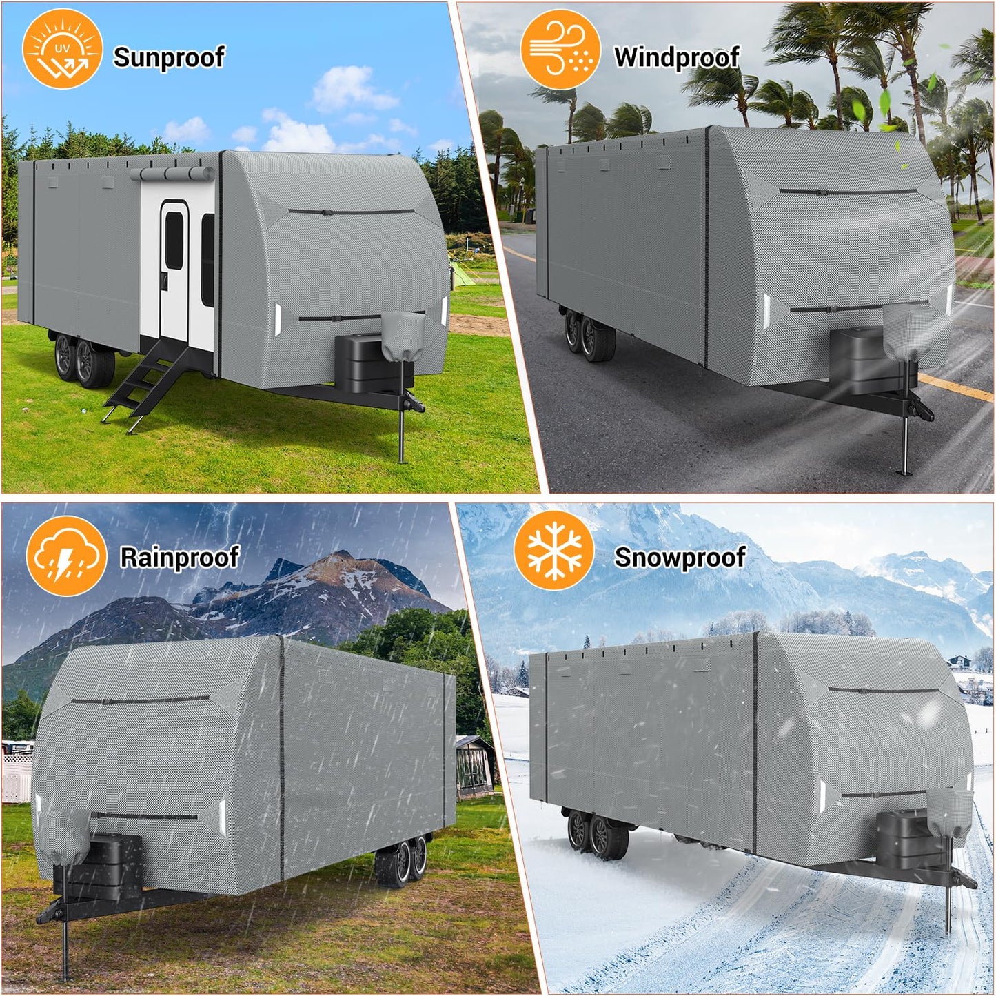 7 Layers top RV Travel Trailer Cover Fits 22'-24' Motorhome -Patuibe Upgraded RV Cover Heavy Duty Waterproof Rip-Stop Anti-UV Camper Cover with Tire Covers,Tongue Jack Cover & Gutter Covers