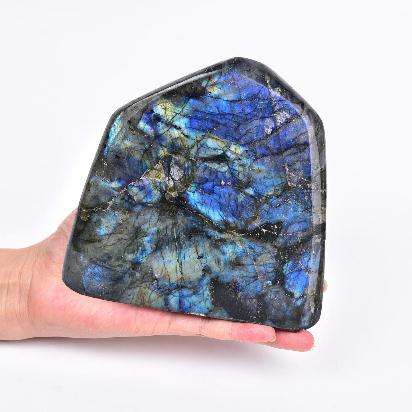 AMOYSTONE Decorative Stone Heavy Large Labradorite Polished Crystal Stone Slab Crystal Aura Healing Reiki Home Decor 3.5-4 LBS