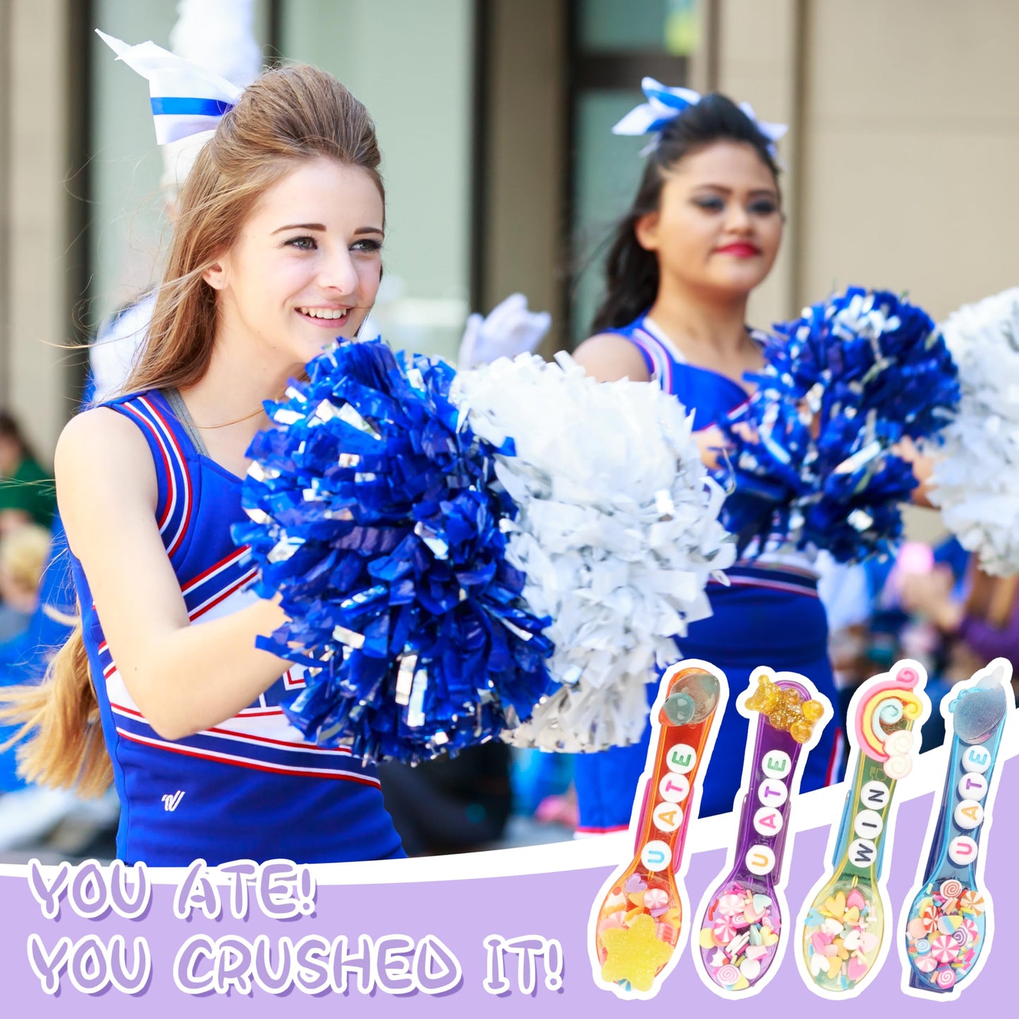 Fayoo 50 Pack DIY Cheer Pin Kit - 50 pcs Wooden Clothes Pins, U ATE Beads, Cheer Spoons and Charms for Pep Rally Cheerleader Gifts Team Spirit Gifts for Sports, Volleyball (Bright Color)