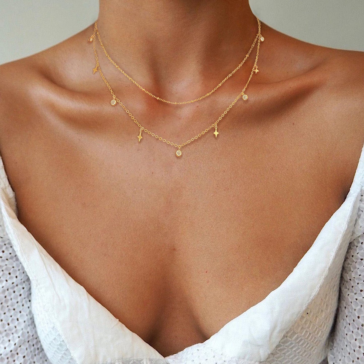 SELFROSE Layered Gold Necklaces For Women,Dainty Charm Chain Necklace Stack Gold Plated Choker Necklaces For Women Trendy Simple Charm Layered Necklace Set Fashion Accessories Jewelry