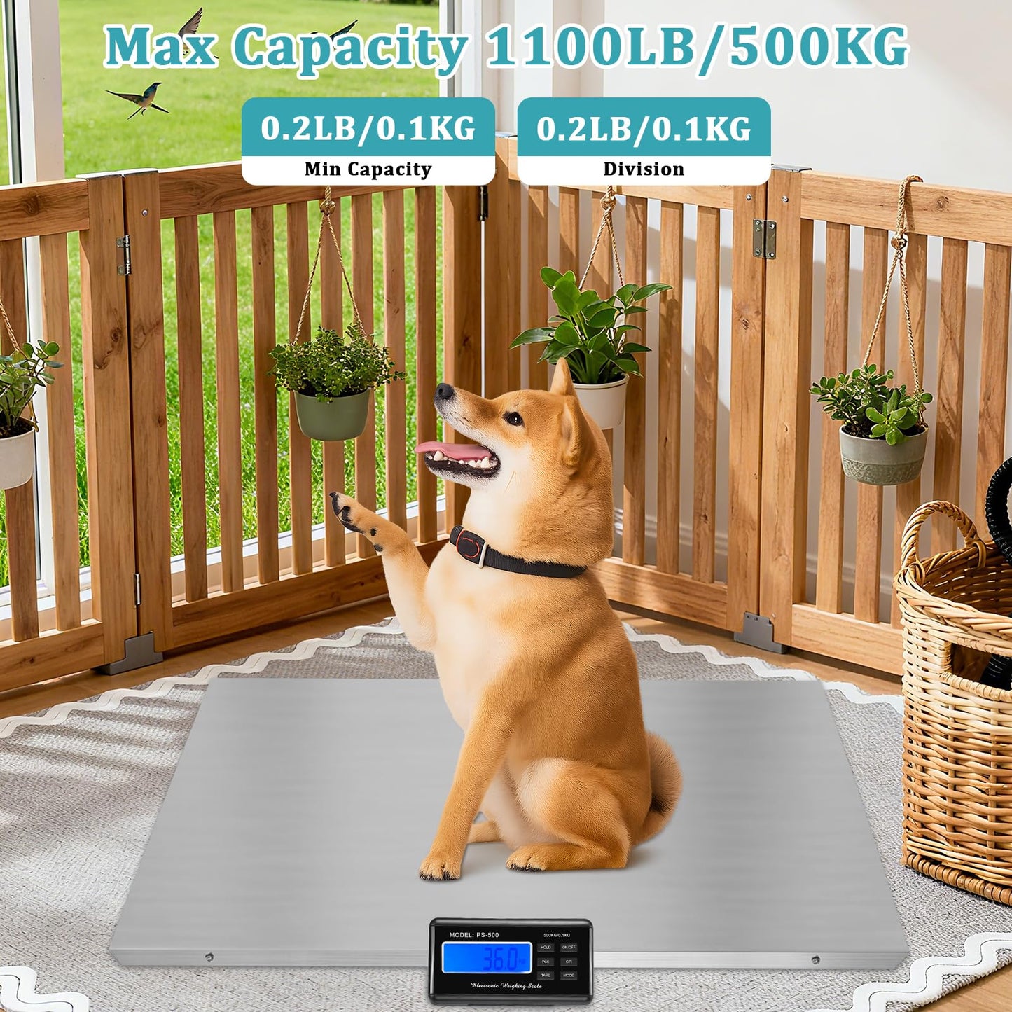 Enkreefi Dog Scale for Breed, Livestock Scale, Pet Scale for Dog, 1100lb x 0.2lb Animal Weight Scale, 3 Weighing Modes, LB, KG, OZ, 40.7" X 20.9" Platform Veterinary Scale for Sheep, Pig