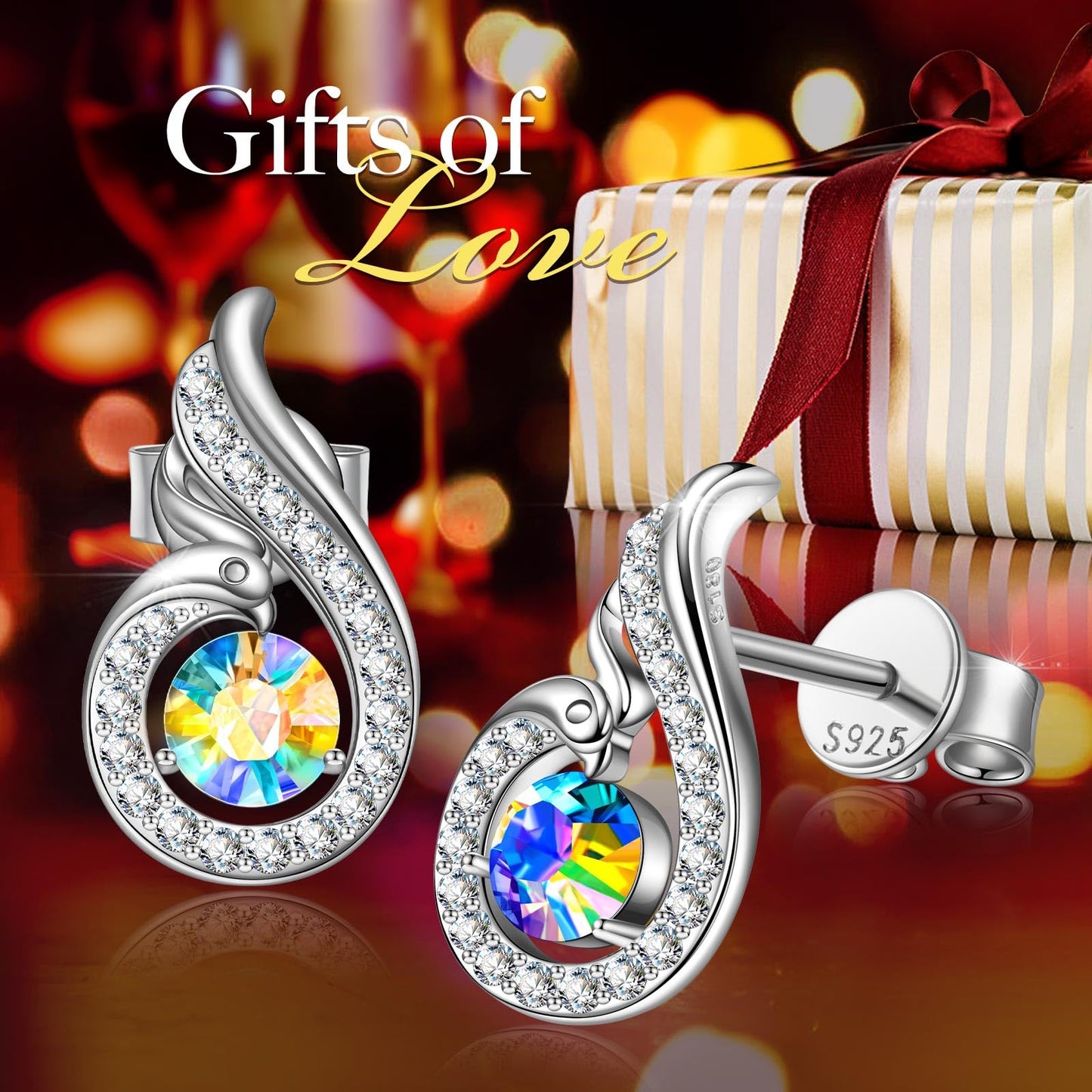 Kate Lynn Phoenix Earrings 925 Sterling Silver Stud Earrings for Women Crystal Jewelry, Birthday Gifts for Women Wife Christmas Mothers Day Gifts for Mom Daughter Sister Friend