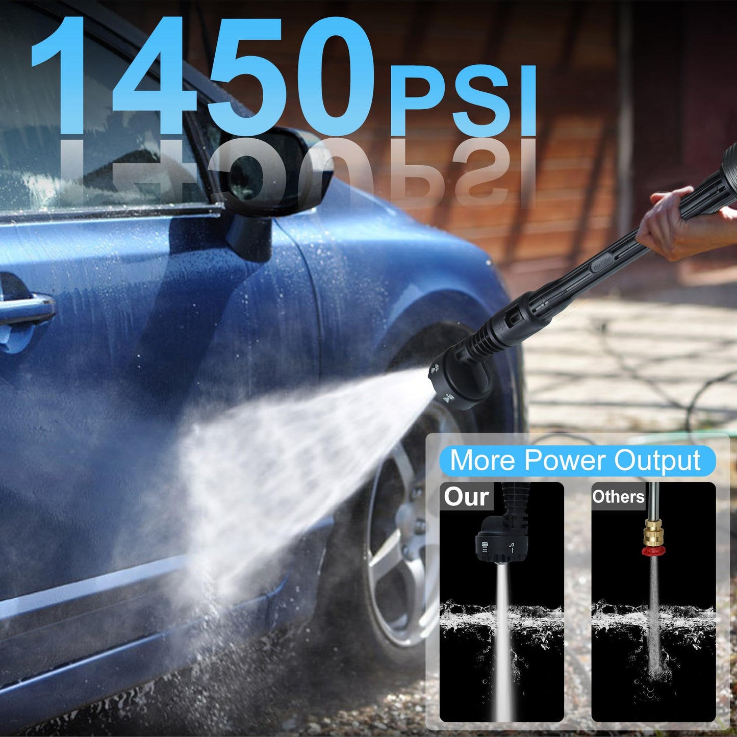 Beiguoo Cordless Pressure Washer 1450 PSI, Cordless Power Washer Gun, 2 4000mAH Battery Operated Power Pressure, Portable High Pressure Washer with 6-in-1 Nozzel for Car/Floor/Fence/Sidewalk, Black