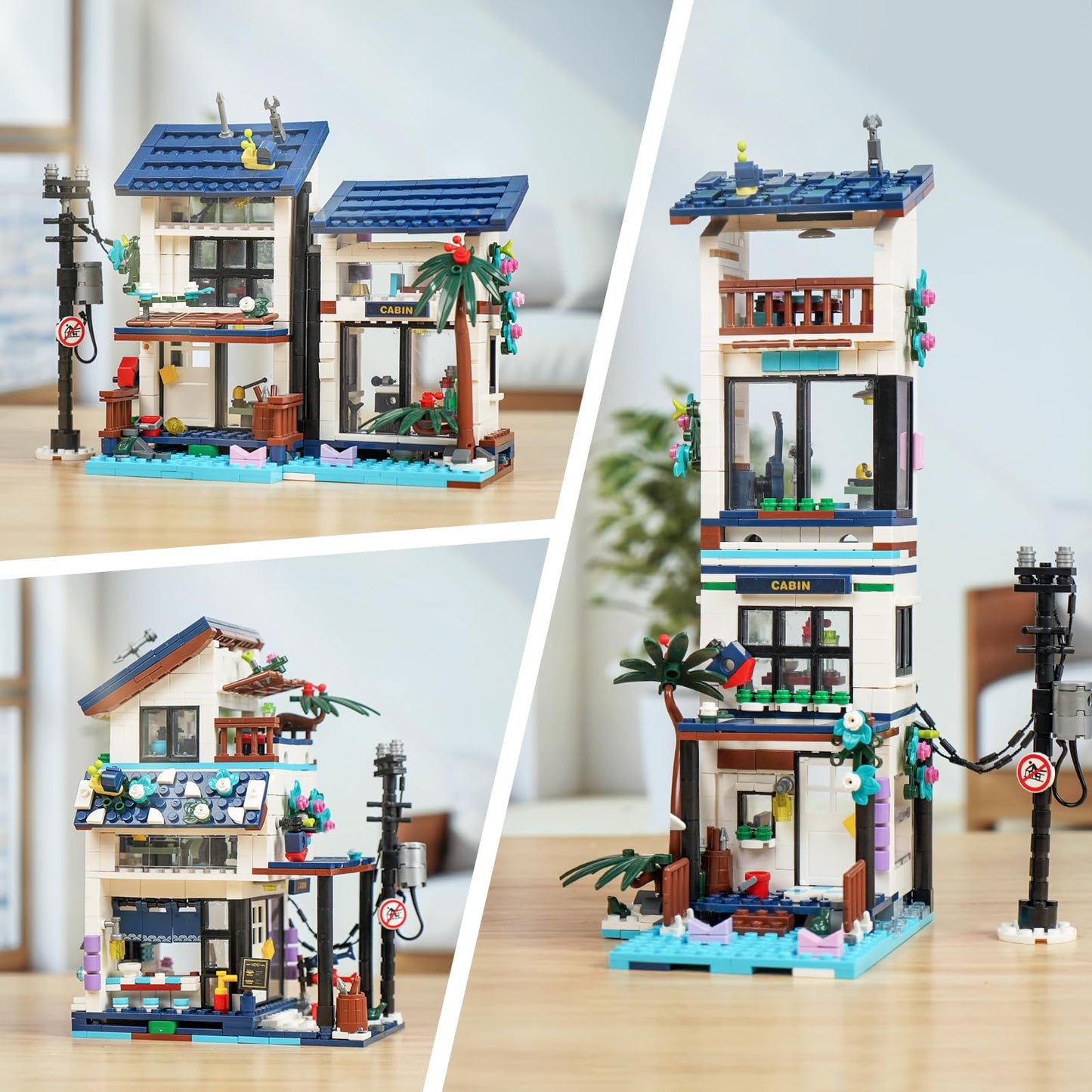 3 in 1 Beach House Building Set, Compatible with Lego Friends Seaside Villa, Construction Educational Toy with Light, Birthday Gift for Kids Girls Aged 8-12 (813 PCS)