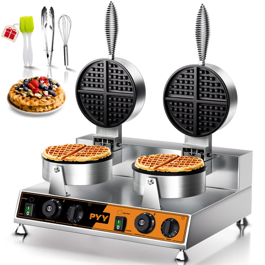 PYY Commercial Waffle Maker - Double Waffle Maker, Large, Stainless Steel, Non-stick Electric Chaffle Maker for Restaurant Party Food Stall