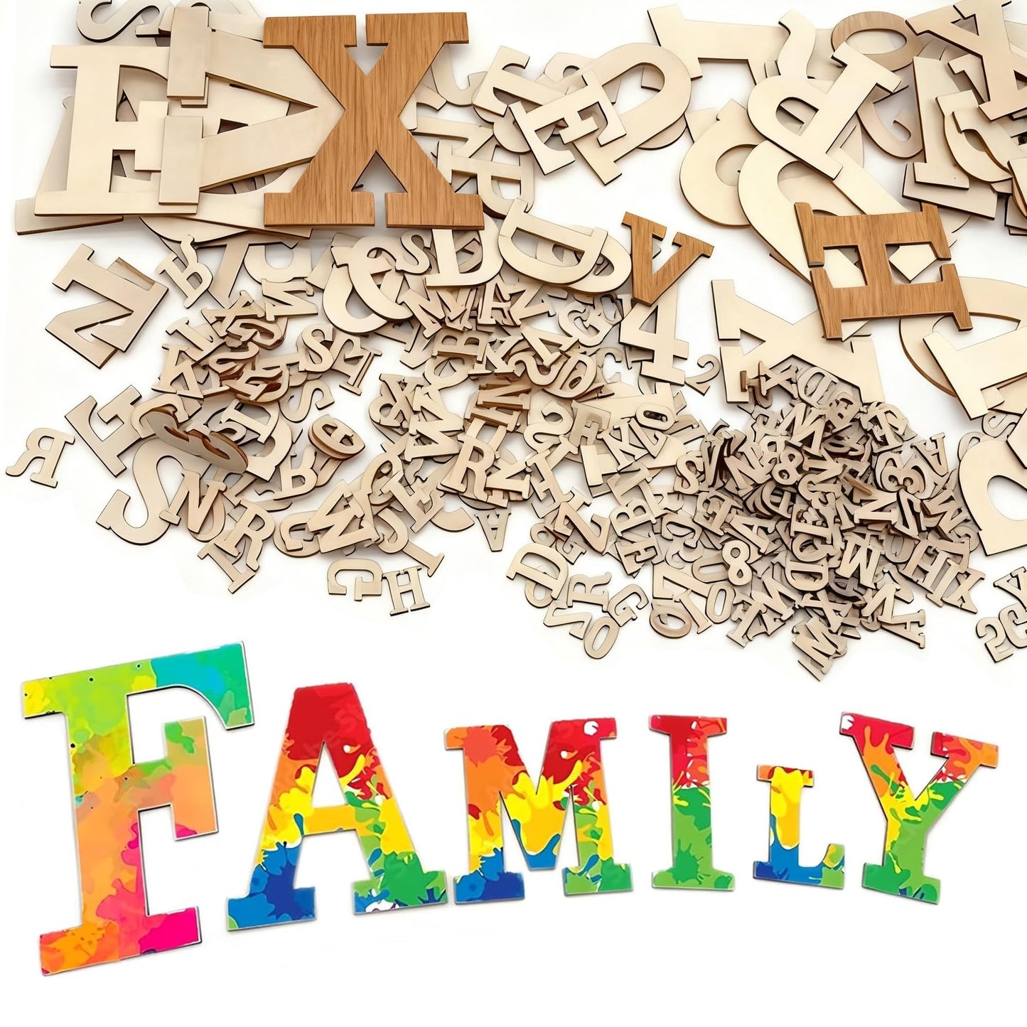 Wooden Letters for Crafts, 2 Inch Unfinished Capital Wooden Alphabet Letters&Numbers Wood Letters for DIY Painting Arts Home Decorations Spelling Learning(168Pcs)