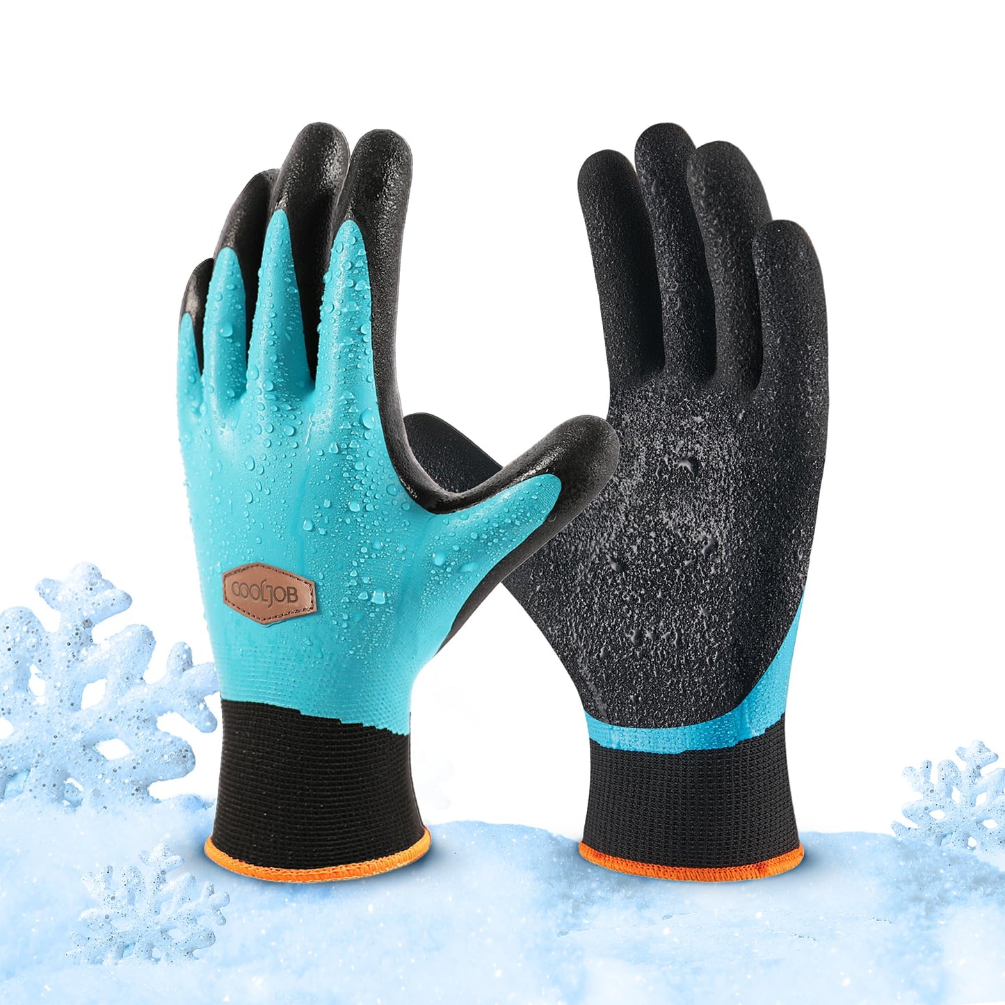 COOLJOB Waterproof Winter Freezer Gloves for Working Gardening Fishing Construction Worker, Double Coated Rubber for Warehouse Cold Refrigeration House, 1 Pair Medium Blue
