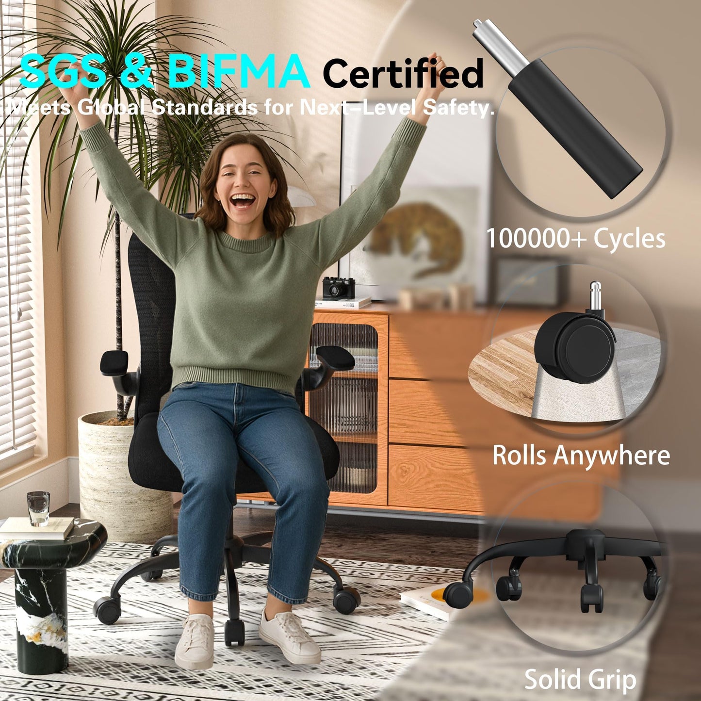 CASASIO Office Desk Chair with Ergonomic Lumbar Support, Extra-Thick Seat Cushion, Flip-up Arms, Breathable Mesh Back, Computer Task Chair for Home Office