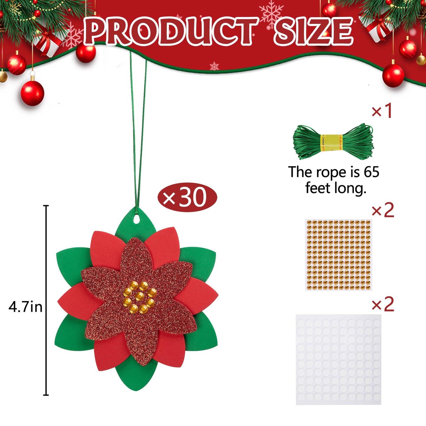 LFUTARI 30 Pcs Christmas DIY Poinsettia Flowers Craft, Foam Poinsettias Flower Ornaments, Christmas Glitter Red Flowers DIY Decoration for Holiday Home Party Tree Garland Wreath Porch Stair Decor