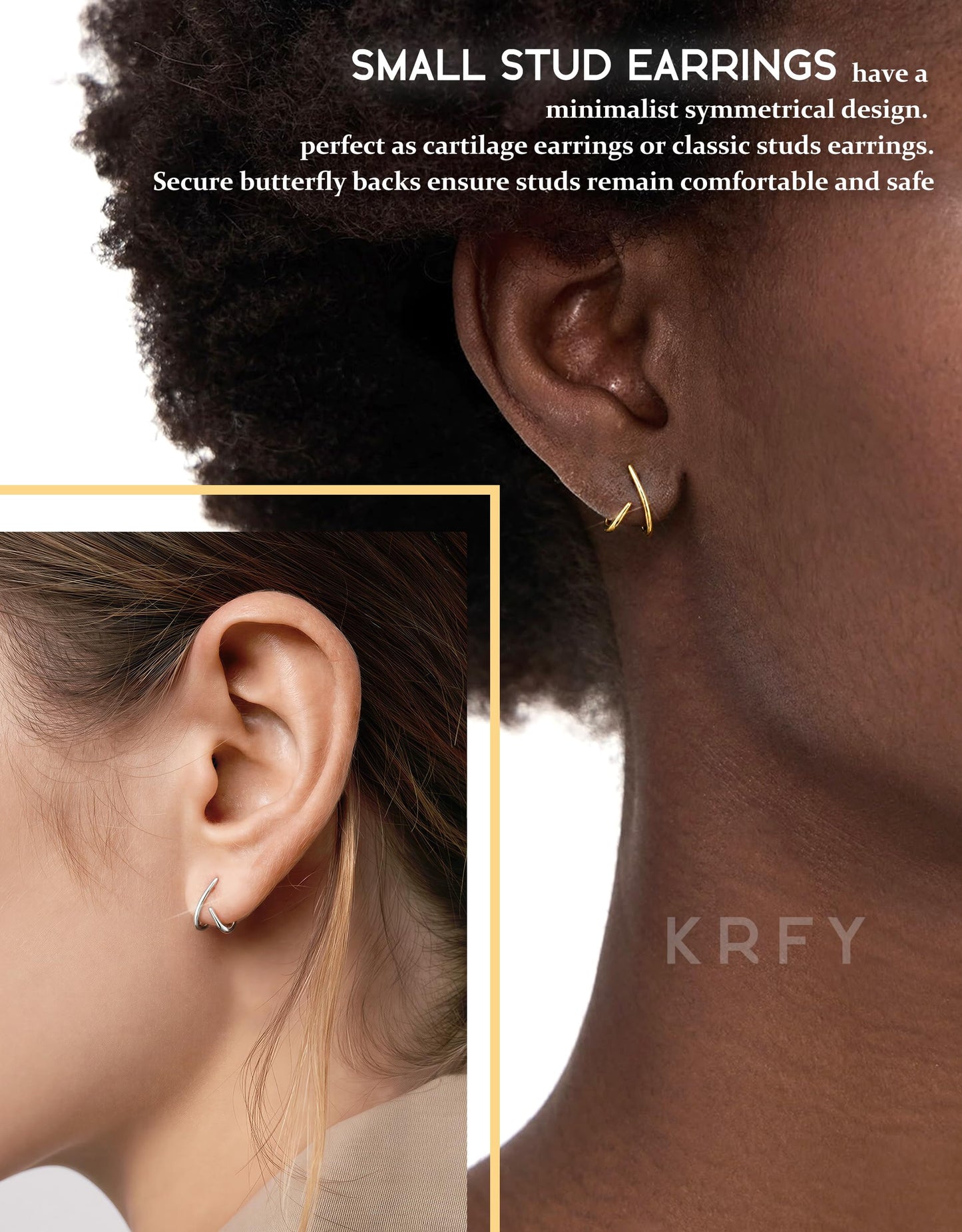 KRFY 2 Pairs Stud Earrings for Women, 16K Plated Silver Gold Earrings for Women Trendy S925 Sterling Silver Post, Dainty Hypoallergenic Earring Jewelry No Tarnish