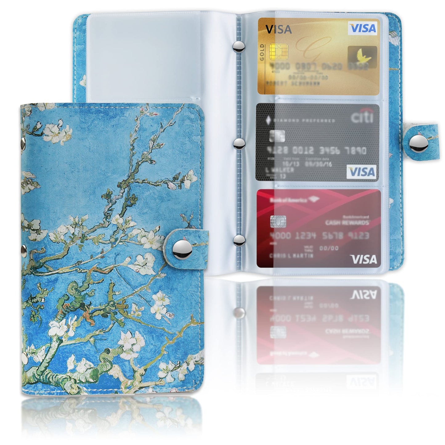 lizimandu Business Card Holder Book, Business Card Book Case PU Leather Organization Binder Name ID Card Holder for Men & Women, Up to 96 Cards Capacity(1-Peach Blossom)