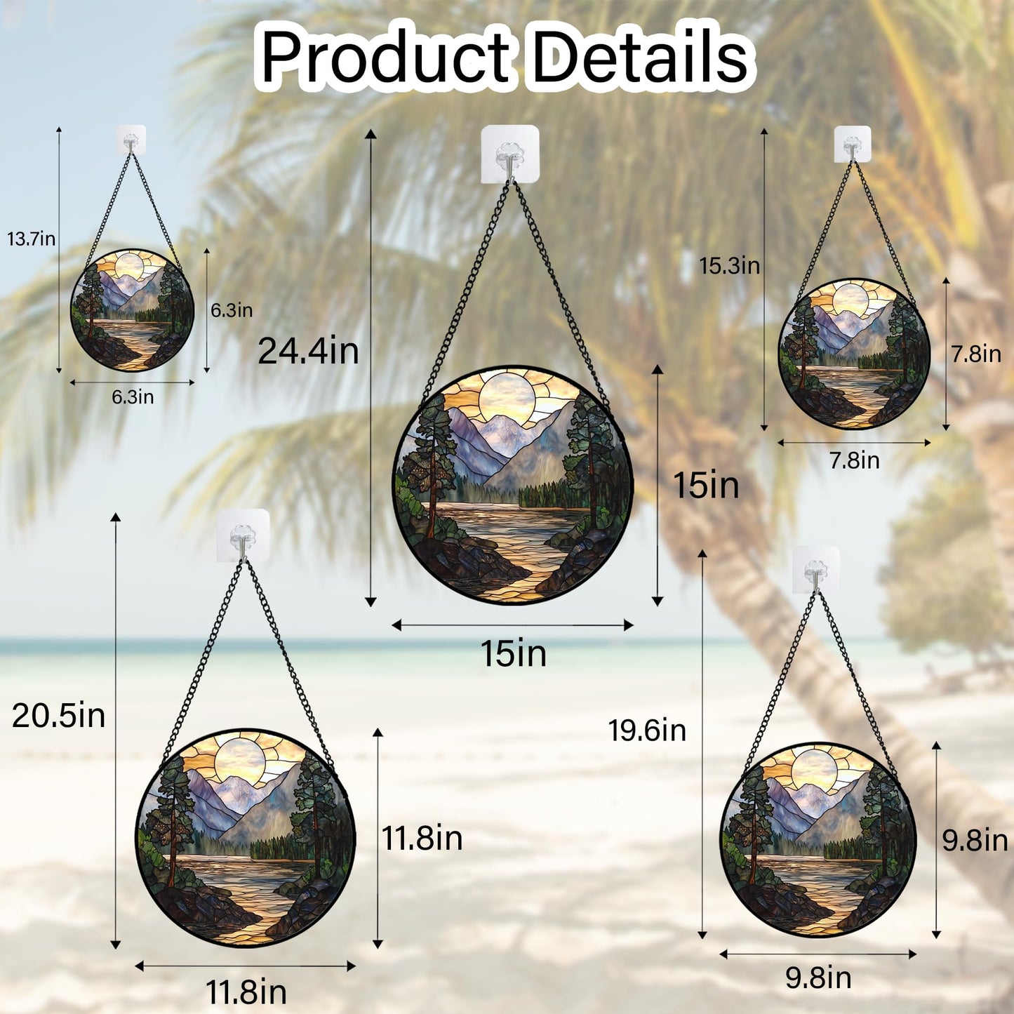 AMDERVEN Stained Glass Window Hanging, Sunset Mountains Lake Tree Sun Catcher for Window Home Decor Landscape Suncatcher Mother's Day Birthday Gifts for Women Men Mom and Nana 9.8 in