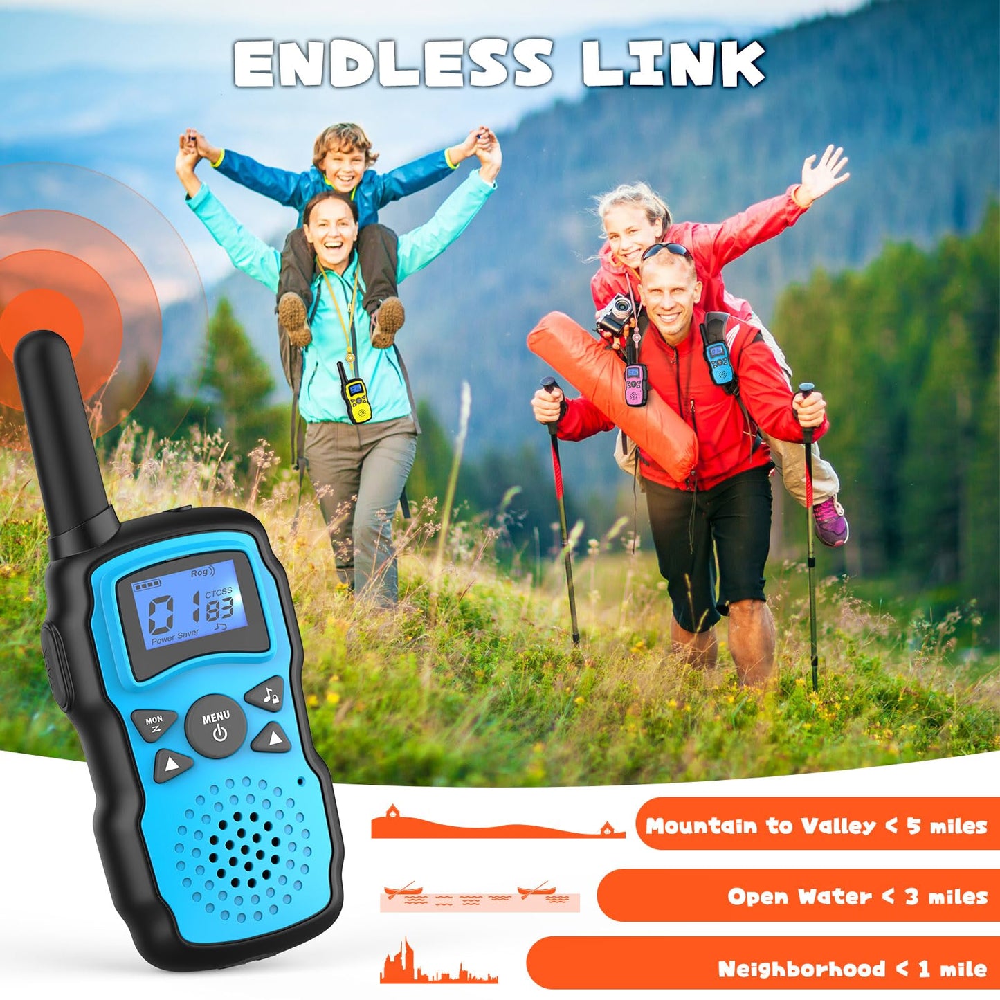 Wishouse Walkie Talkies for Kids Rechargeable Long Range, Xmas Birthday Gift for Boys Girls 4 5 6 7 8 9 10 Year Old, Hiking Gear Camping Games, Toys with Flashlight, VOX, Easy to Use 3 Pack