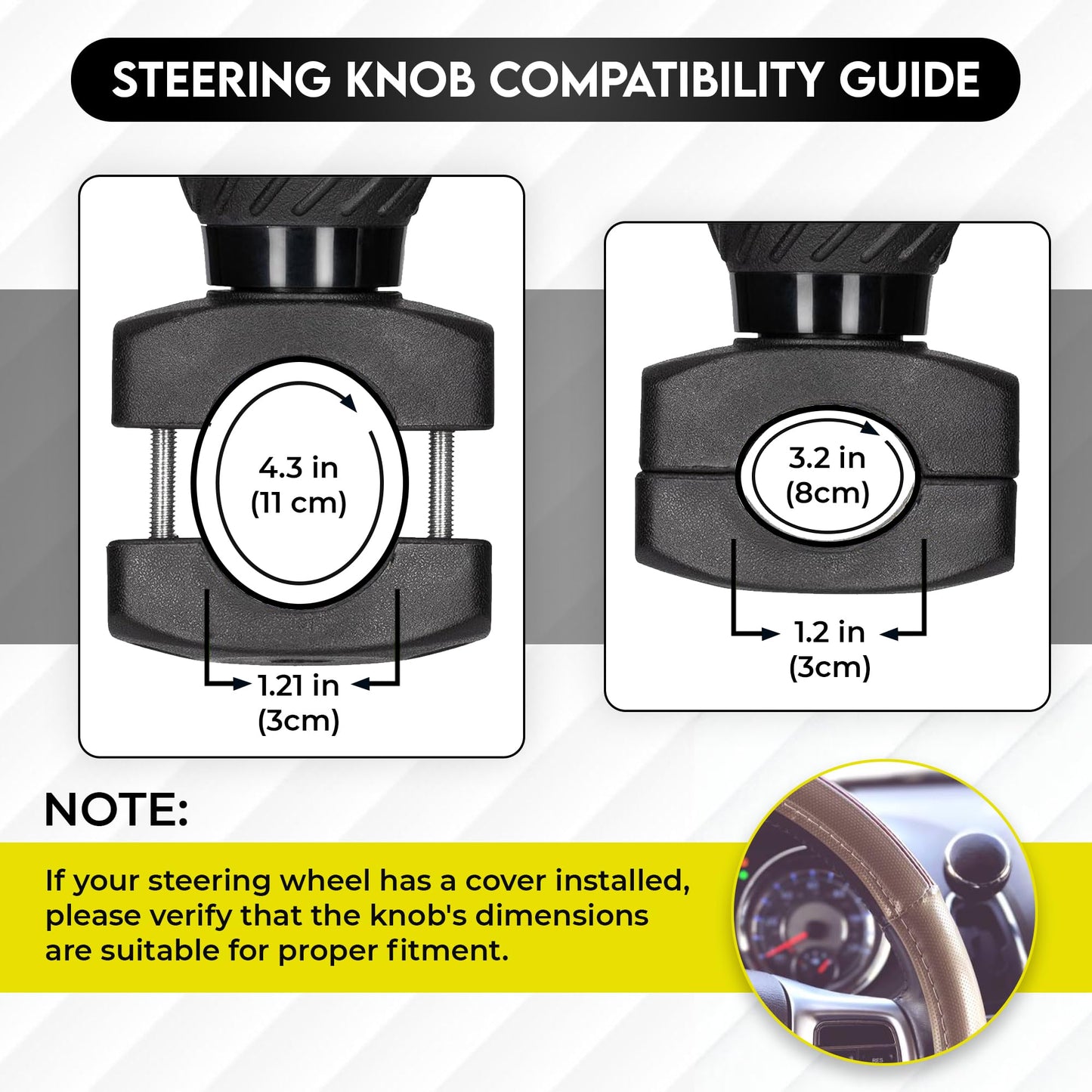 FOURING Universal Steering Wheel Spinner Knob - Smooth Black Finish | Fits Steering Wheels 0.5"-1.75" Diameter | Effortless Spinning for Cars, Trucks, Tractors, Boats, Semi-Trucks, Forklift & More