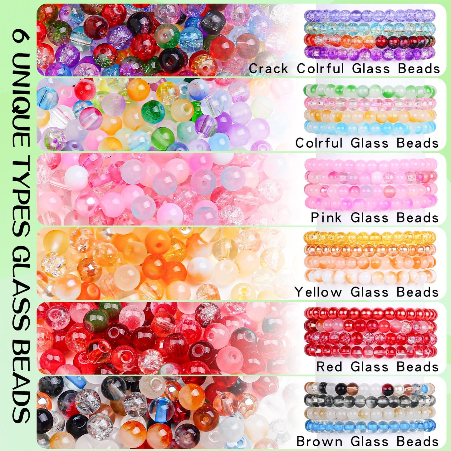 SONGIN 6mm Glass Beads Jewelry Making Kit, 3600 PCS Round Chakra Beads for Bracelet, Assorted Crystal Glass Bead for DIY Bracelets Necklaces Crafts Supplies