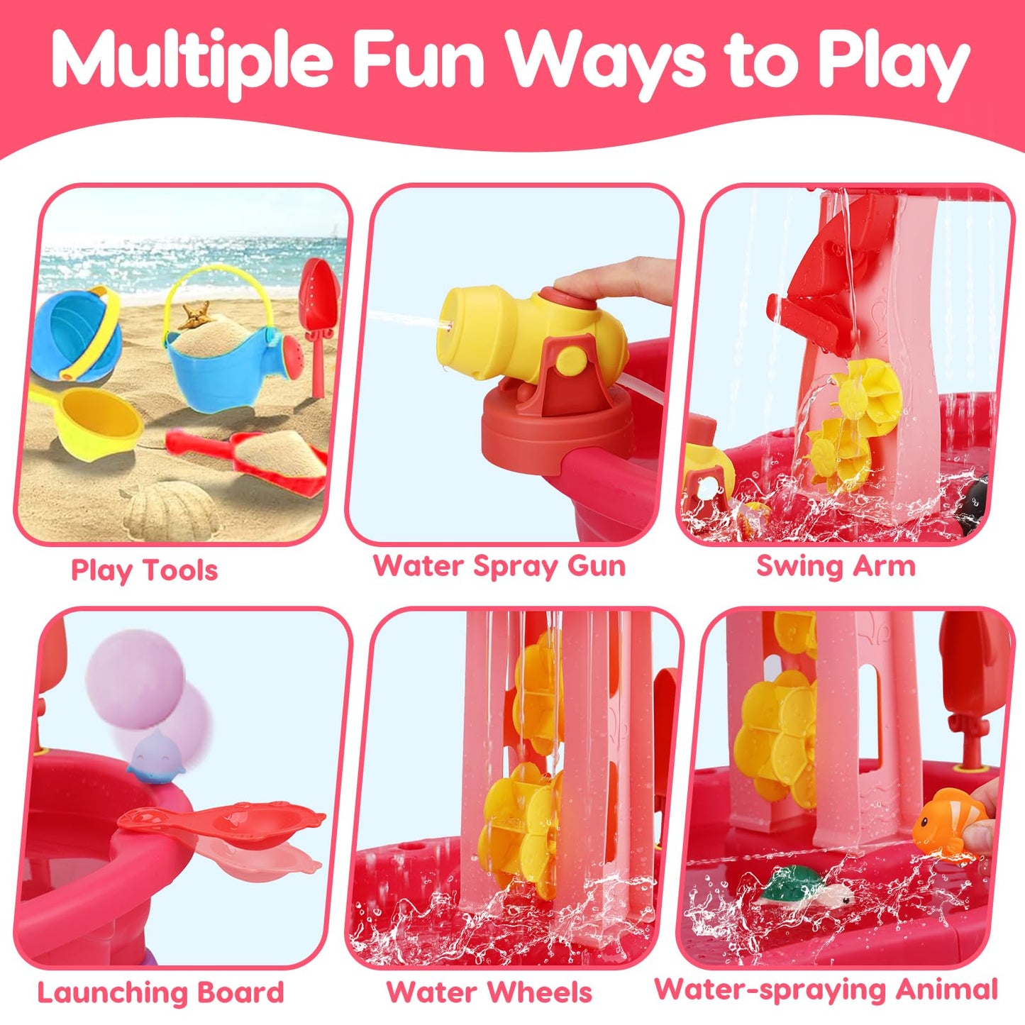 2026 Water Table for Toddlers 1-3 3-5 with Pump, 3-Tier Outdoor Sand Water Play Table Toys for Kids Ages 4-8 Outside Activity Sensory Summer Beach Pool Backyard Splash Pond Toys for Boys Girls Gifts
