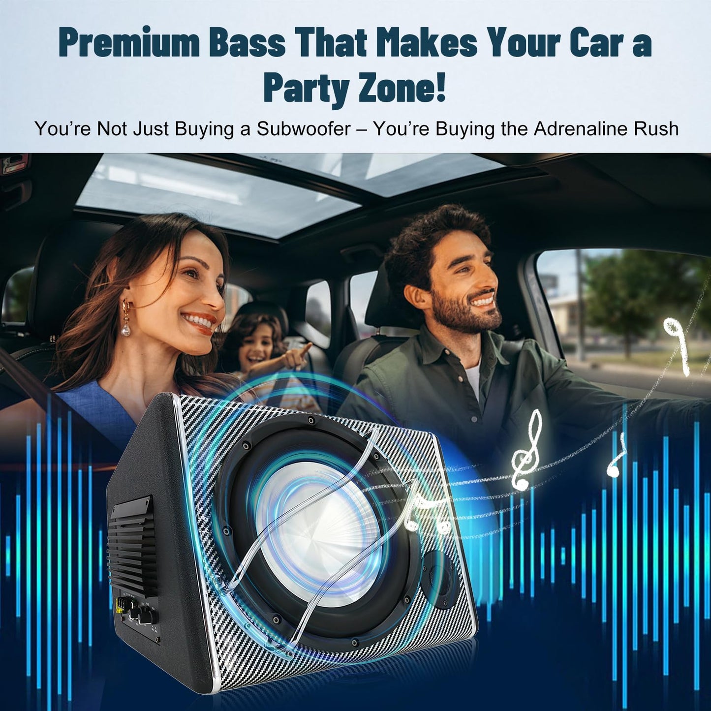 LORPHEIR 3800W 10" Car Subwoofer with Audio Cable - High Power Bass System for Car Audio Upgrade, Adjustable Bass Boost, Compact Design for Trunk Installation