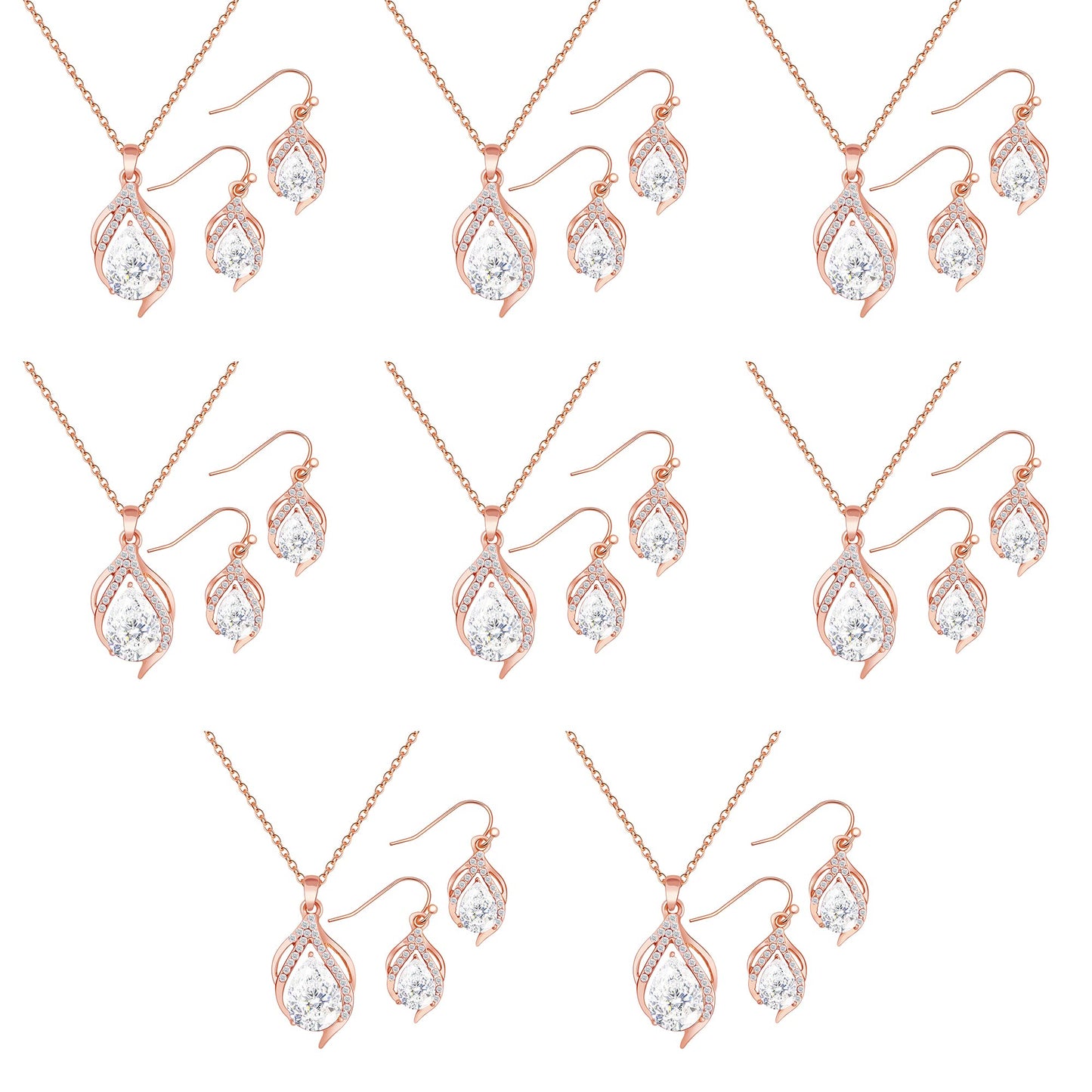 OTTFF Dainty Bridesmaid Jewelry Set for Women 8 Sets Rose Gold Plated Pave Rhinestone With Crystal Necklace Earrings Set for Wedding/Engagement/Anniversary
