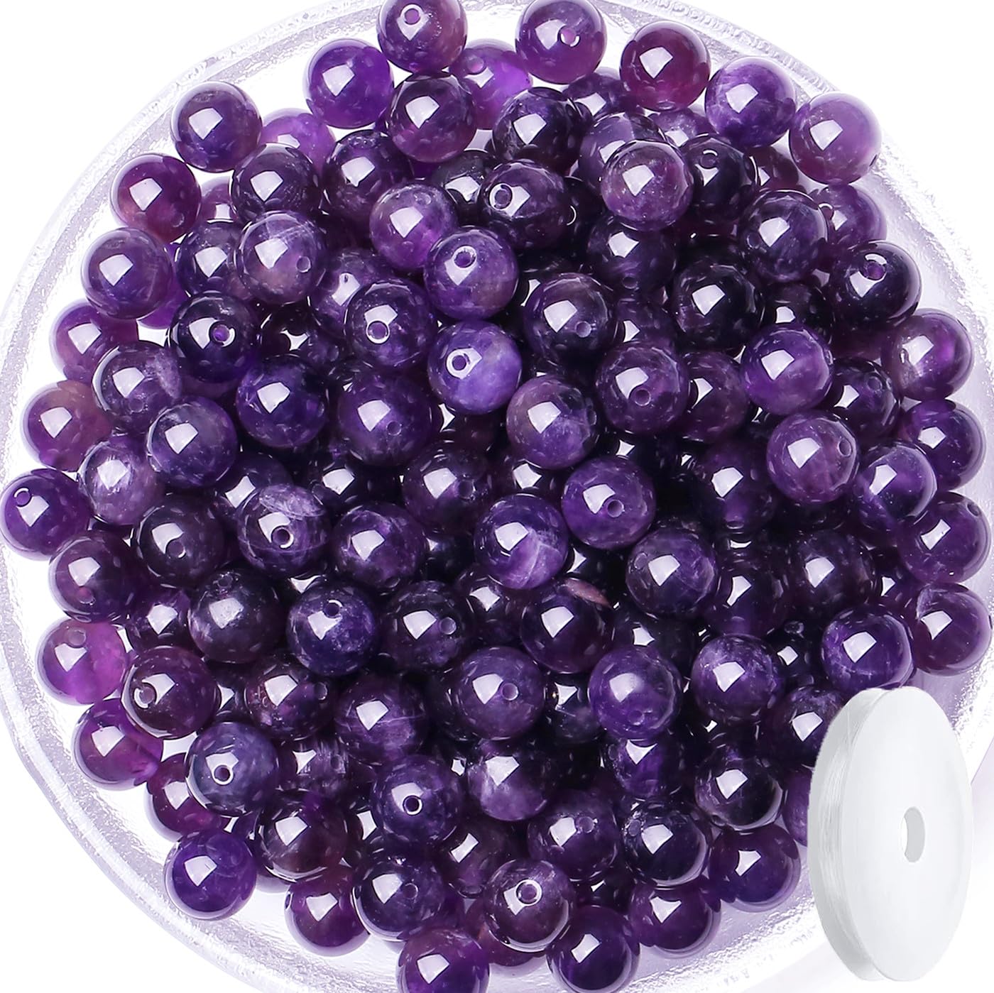 QINJIEJIE 60PCS Amethyst Beads 8mm Natural Stone Beads Round Loose Gemstone Bead for Bracelet Beading Purple Crystal Jewelry Making DIY Necklace Earrings 0.32" Stocking Stuffers