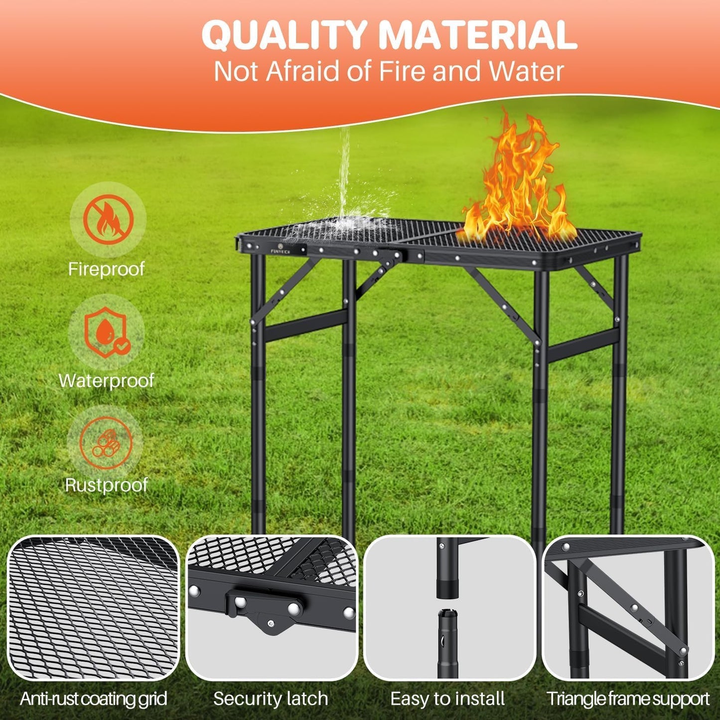 FUNYKICH Folding Grill Table for Outside, 3 Height Adjustable Portable Camping Tables, Lightweight Metal Aluminum Outdoor Table with Portable Handle for Camping, Picnic, BBQ, 23''x16'', Black