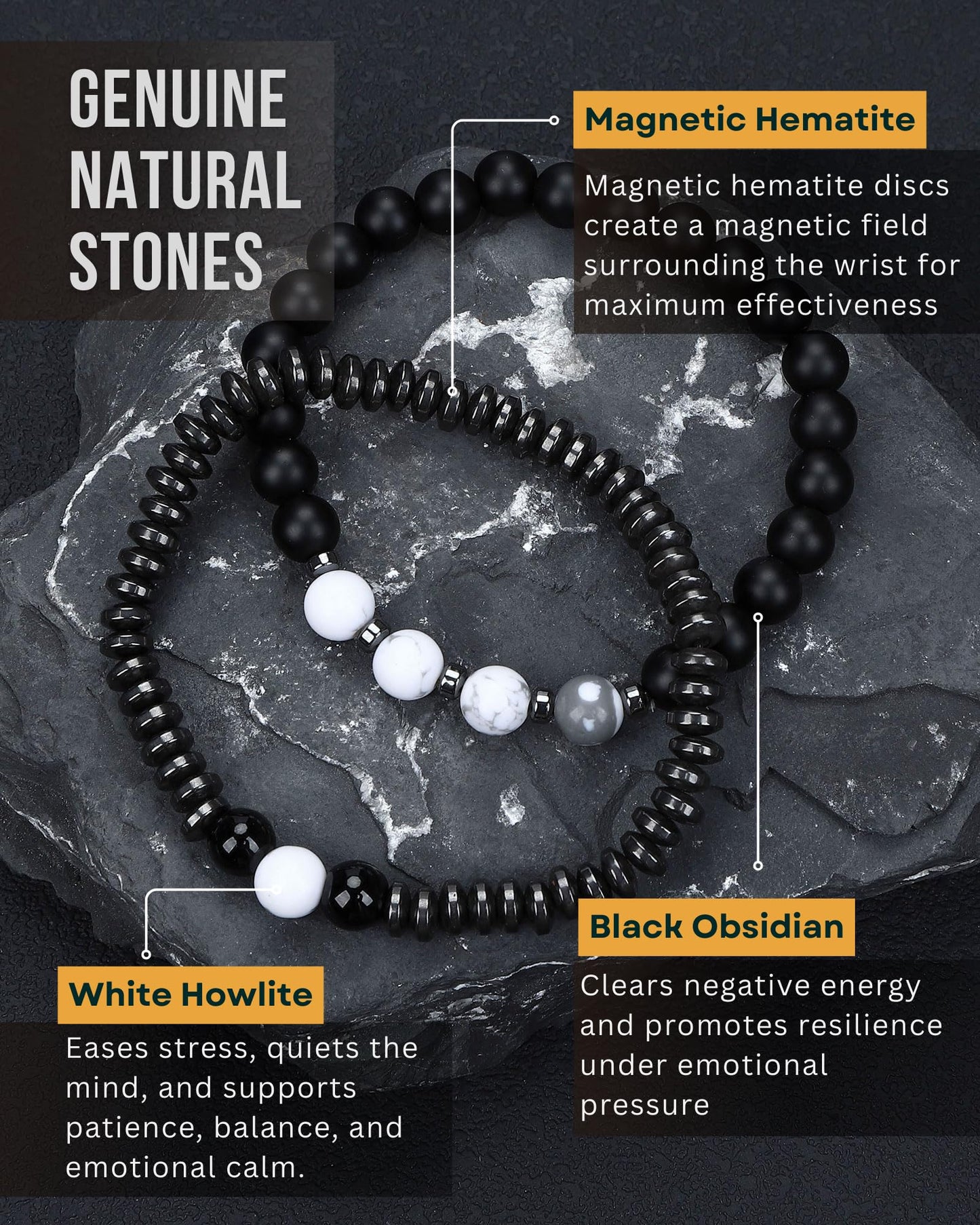 WestLuna Magnetic Healing Bracelet, Adjustable Magnetic Hematite Bracelets for Women Men Slimming Crystal Chakra Energy Beaded Bracelet Set (White Howlite, Small)