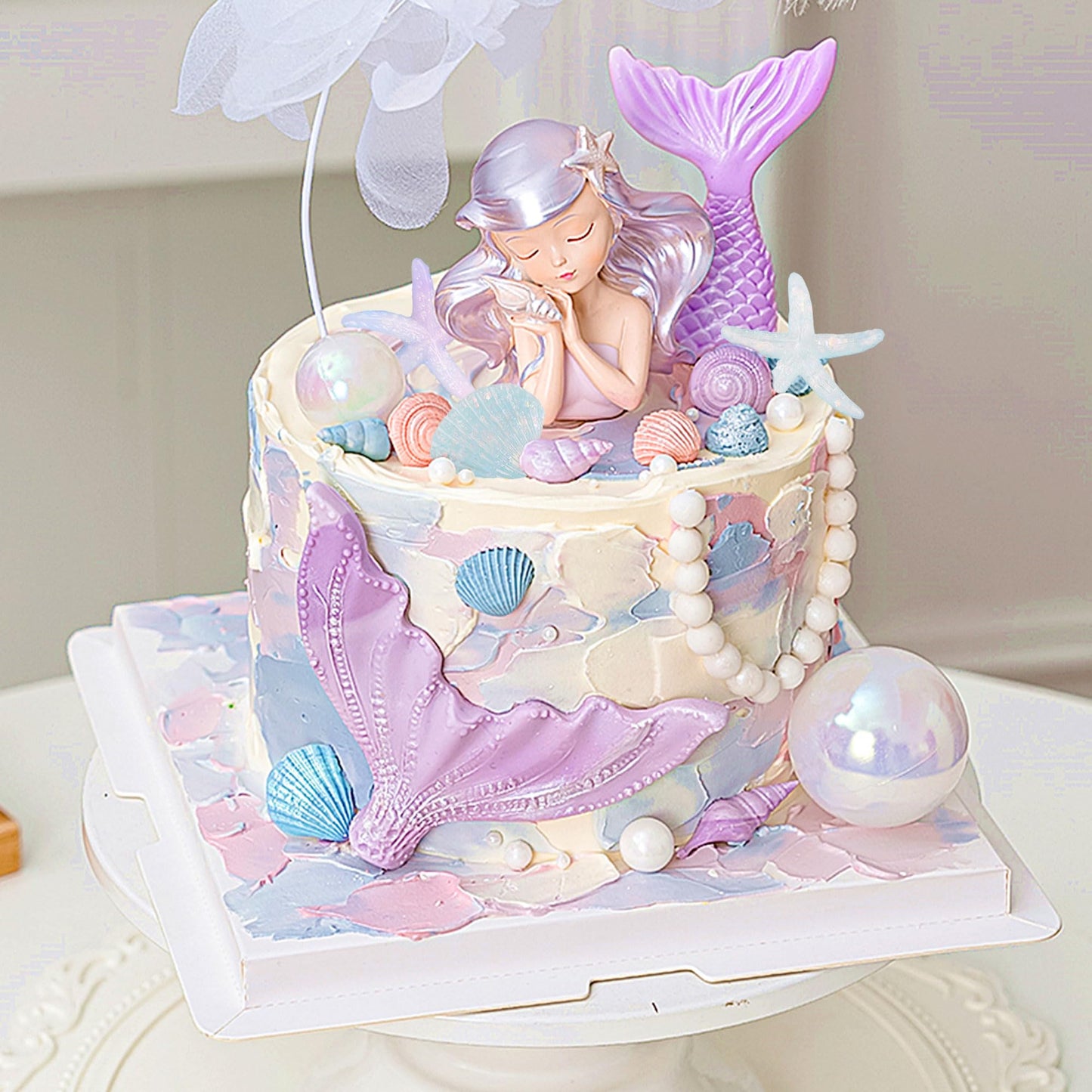 JeVenis Purple Little Mermaid Cake Topper Under the Sea Cake Decoration Seashell Cake Topper Mermaid Tail Party Supplies Sea Star Cake Decor
