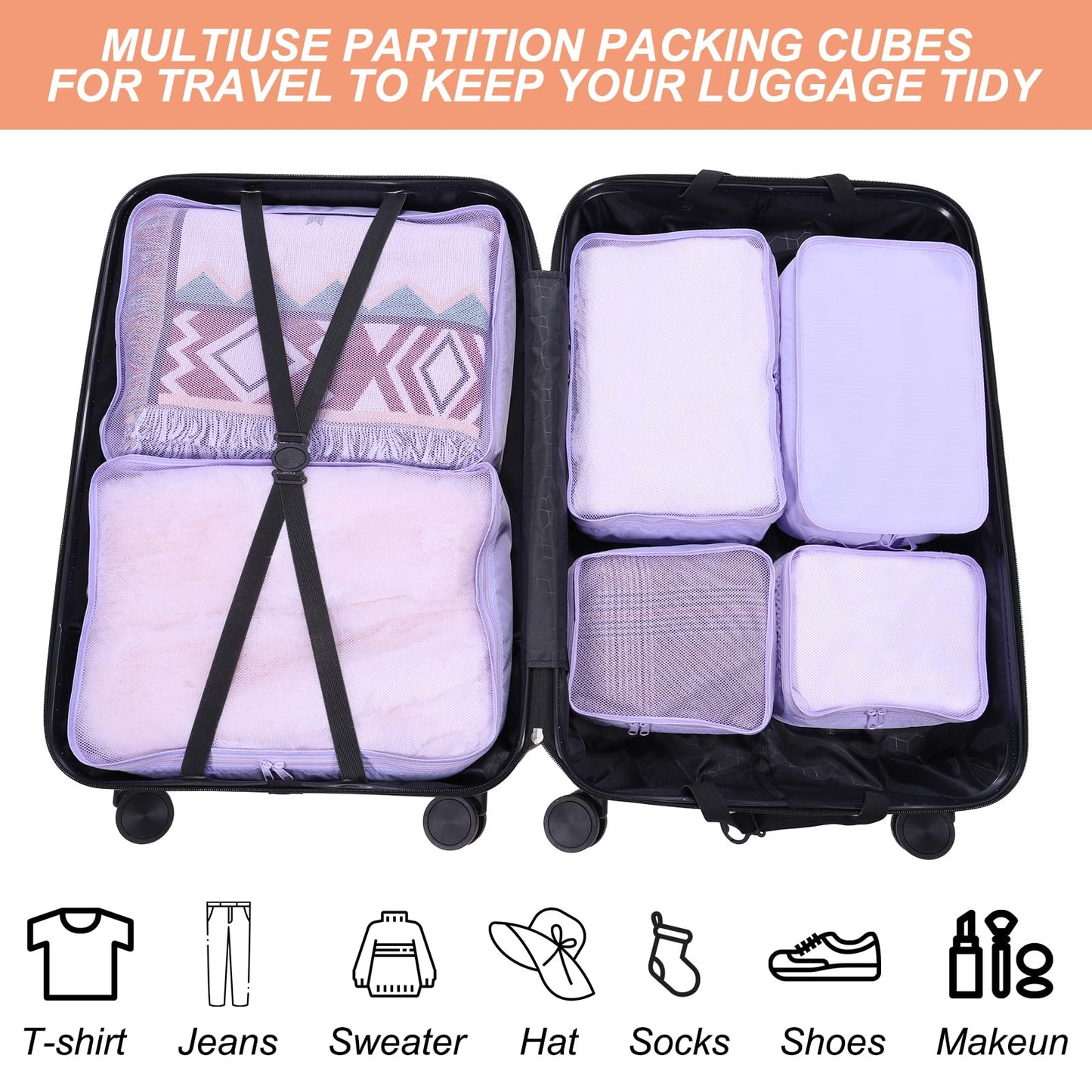 PATIKIL 6 Set Travel Packing Cube, Travel Bags Organizer for Luggage Waterproof Suitcase Organizer Bags Set Travel Essentials with Shoe Bag for Carry on Suitcases, Pink