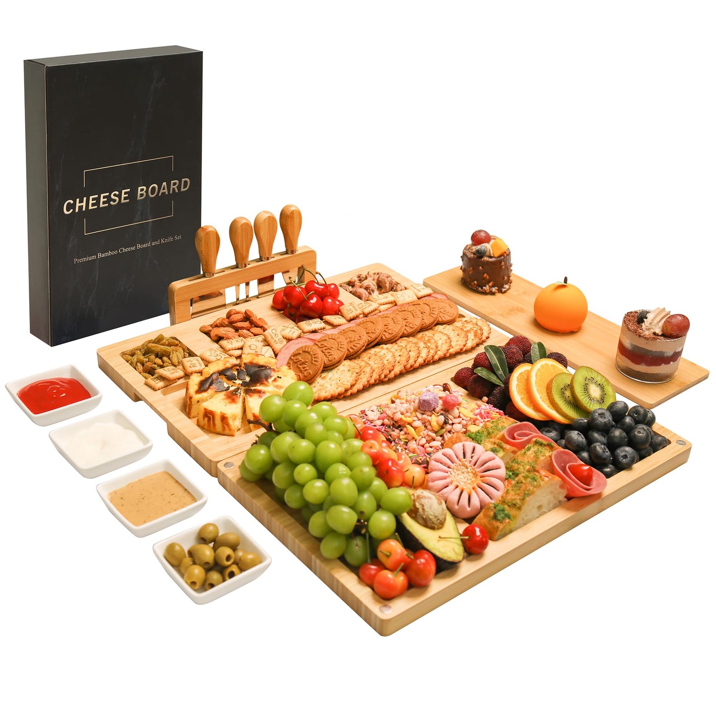 drmvalg Charcuterie Board Cheese Tray Set with Stainless Steel Knives, Slates and Bowls. Gift for Housewarming, Wedding Couple, Bridal Shower (cb001)