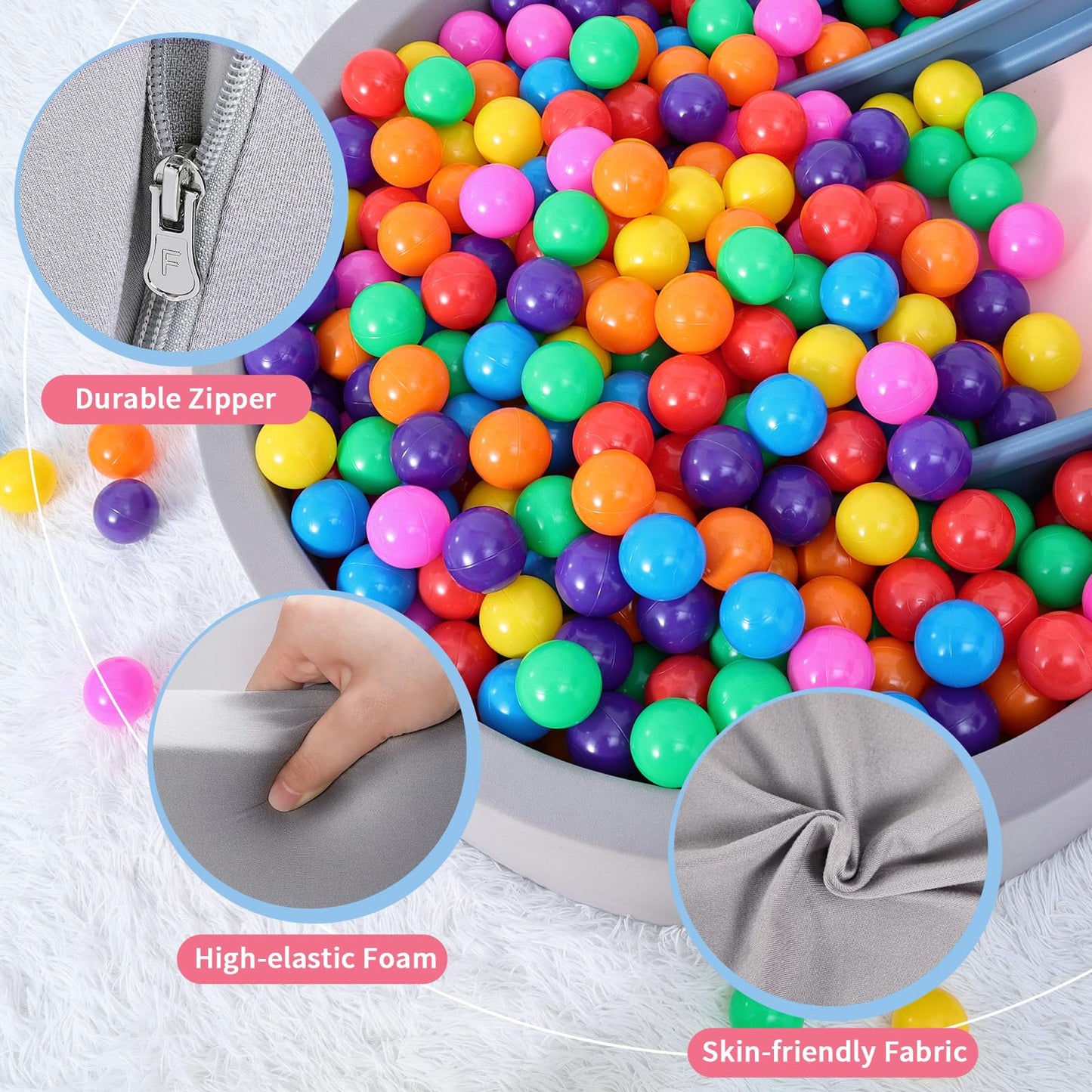 Foam Ball Pit for Toddlers with 200 Balls, Large Baby Ball Pit for Babies with Soft Memory Sponge, Indoor Outdoor Baby Playpen, Kids Play Ball Pool, Gift Toys for Infants Boys and Girls