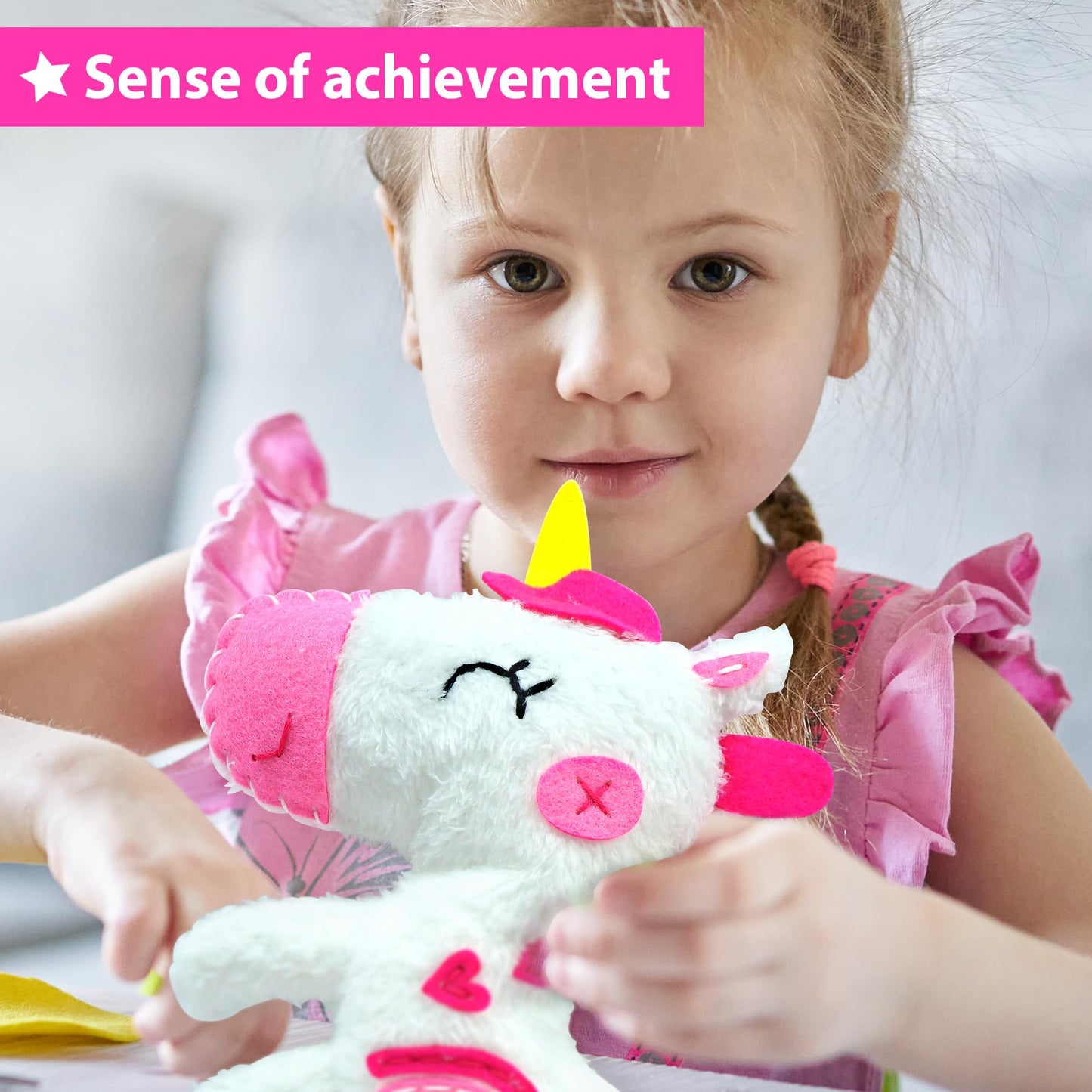 KRAFUN My First Sewing Kit for Kids Ages 6-10 Beginners | Learn to Sew Unicorn Stuffed Animal | Premium Thick Felt | Craft Gift for Girls & Boys