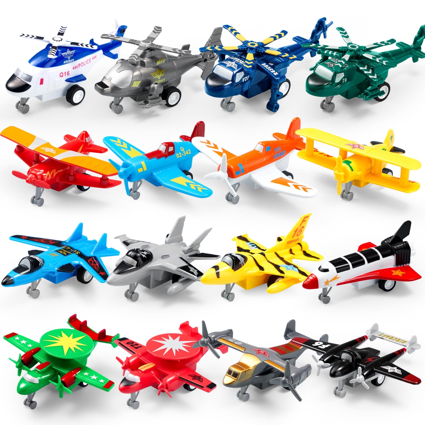 JOYIN 16 Pcs Pull Back Airplane Toys, Boys Plane Playset, Aircraft Incl Helicopter, Fighter, Bomber, Gifts for Toddler Kids 3+ Years Old, Treasure Box Toys for Classroom