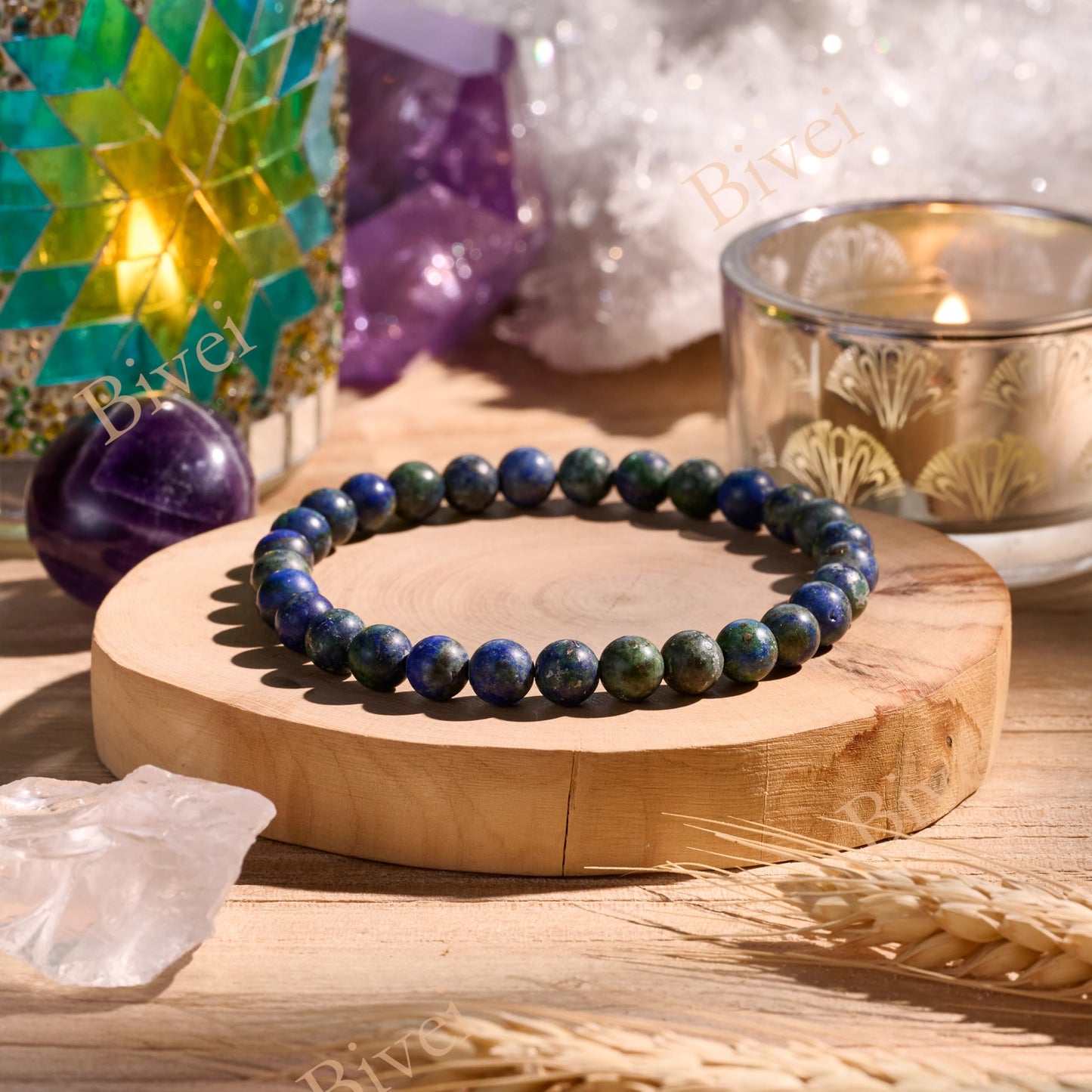 Bivei Chrysocolla-Gentle Expression-6mm Beaded Bracelets for Women Handmade Semi Precious Natural Stone Stretch Elastic Jewelry for Women Yoga Protection Gifts