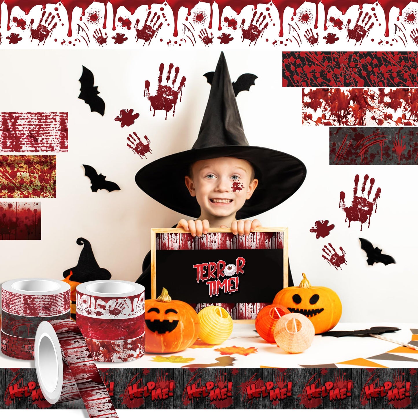 GLKTOPO 12 Rolls Halloween Washi Tape Bloody Pattern Spooky Bloodstain Skull Masking Tapes for Theme Scrapbook Journal DIY Decorative Craft Gift Wrapping - 12 Style - 16.4Ft