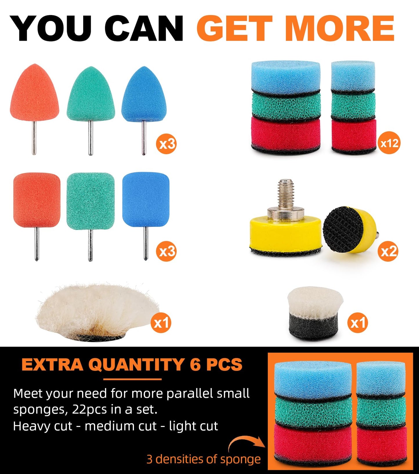 SI FANG 22 Pcs Mini Buffing Polishing Pads Kit, Car Details Mini Polisher Foam Pads for Drill Rotary Tool Buffer Tight Area Detailing Paint Polish Waxing & Glaze, Interior Headlight Door Handles