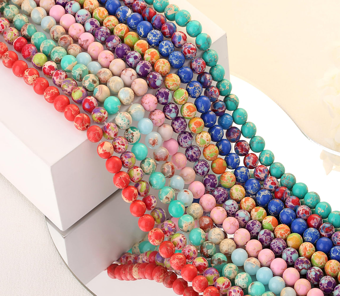 NUKAYAI Green Orange Imperial Jasper Beads 60Pcs 8mm Round Crystal Beads for Bracelet Necklace DIY Earrings Making