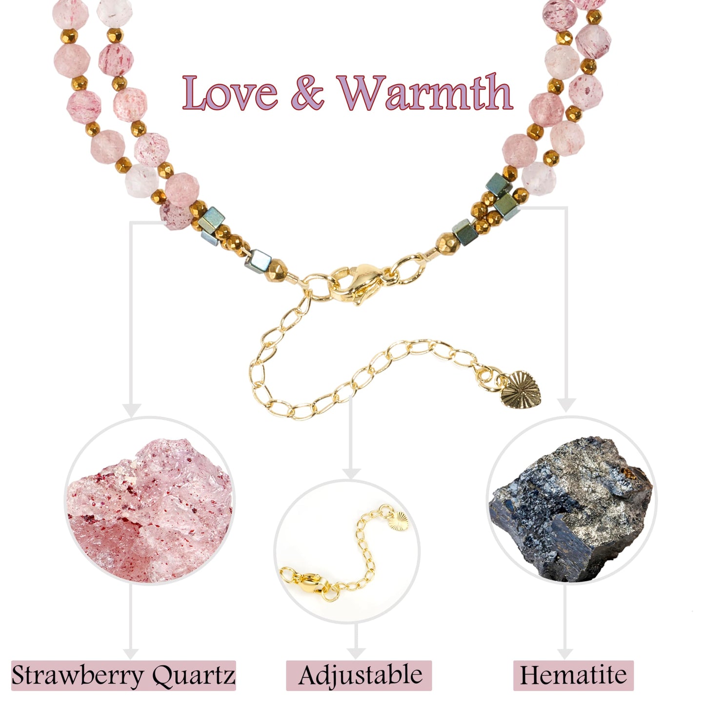 Farfume Strawberry Quartz - Love & Warmth - Crystal Beaded Bracelets, Chakra 4mm Natural Stone Beads Bracelets, Gemstone Spiritual Jewelry Gifts for Mother's Day