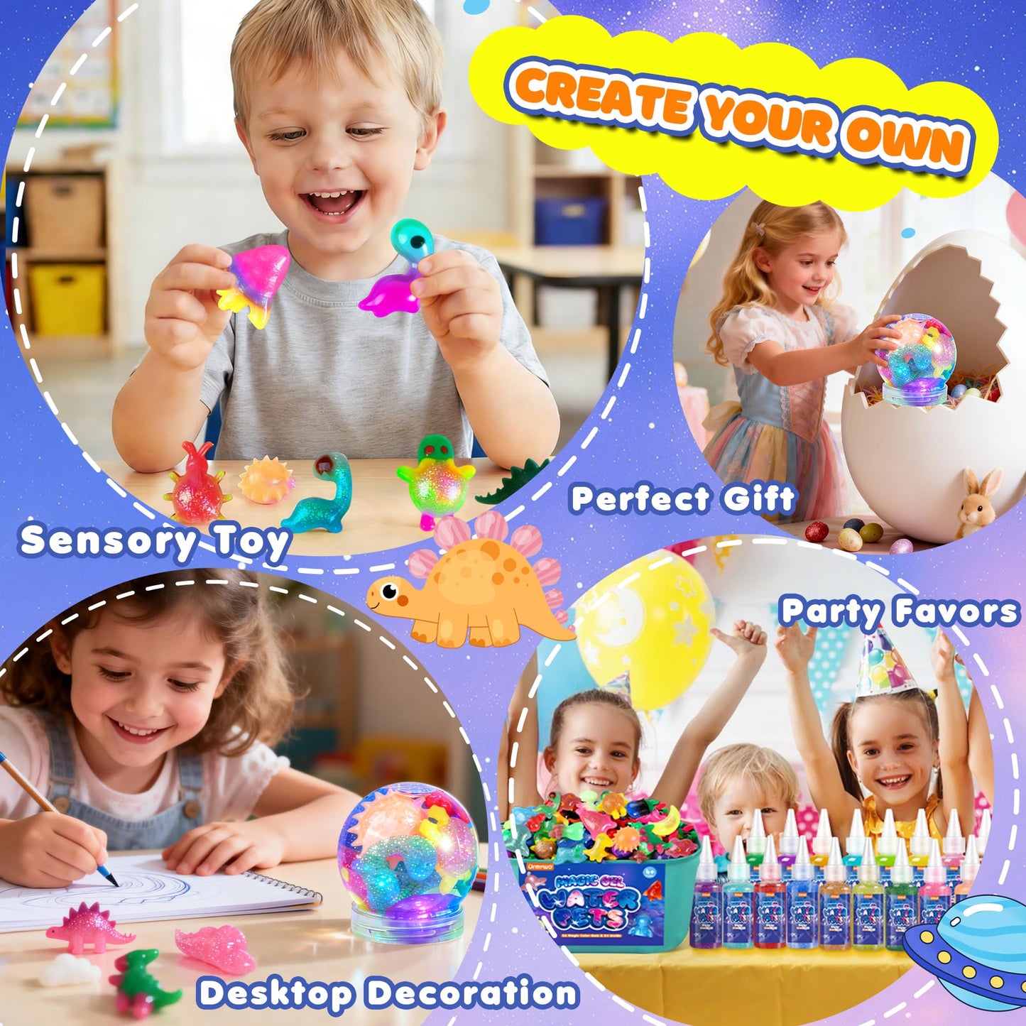 Magic Water Elf Toy Kit, Water Pets Toys for Kids, 36 Gels & 24 Molds, Aqua Fairy Water Gel Kit Squishy Maker, DIY Dinosaurs Space Make Your Own Squishies Sensory Toys, Crafts Gifts for Boys Girls 4+