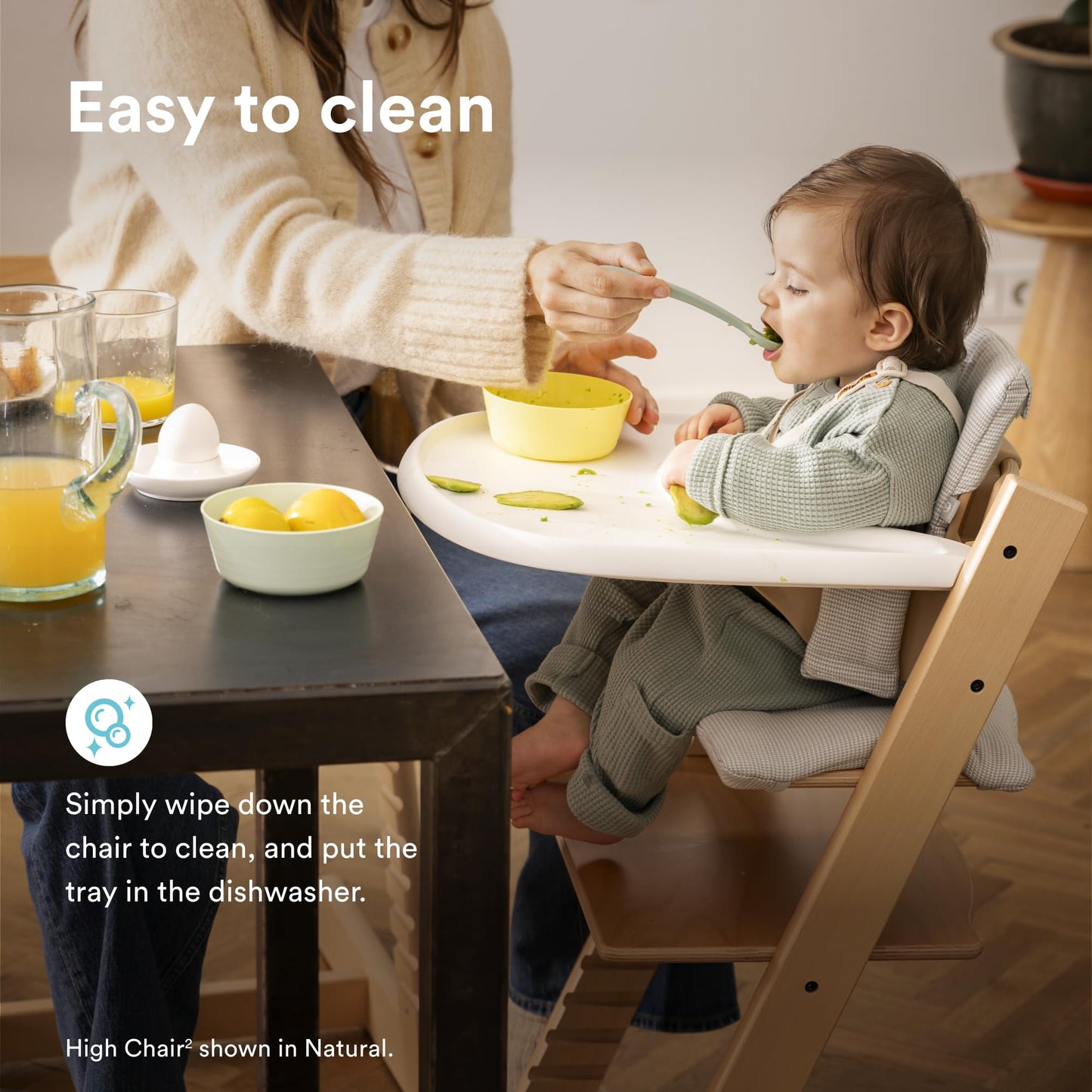 Stokke Tripp Trapp High Chair 2 (Storm Grey), Cushion 2 (Nordic Grey) + Stokke Tray (White) - Includes Chair + Baby Set 2 with Removable Harness for Children 6-36 Months
