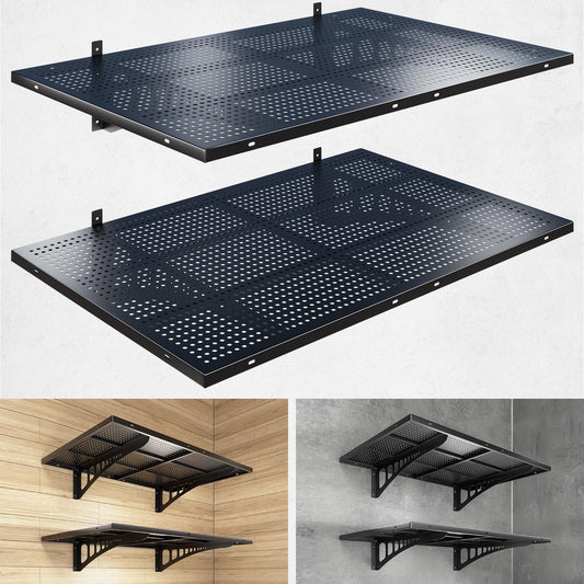 YIFRO 2-Pack 2x3ft Heavy Duty Garage Wall Shelving, 500 lbs Load Capacity, Garage Shelving Wall Mounted, Garage Storage Rack with Hooks, Black