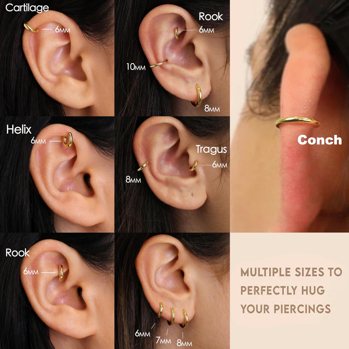 Gold Hoop Earrings for Women Trendy 14K Gold Plated Small Huggie Cartilage Hypoallergenic Earring Stacks for Sensitive Ears Helix Conch Tragus Hoop Earring Sets for Multiple Piercing Jewelry Gifts Clip On