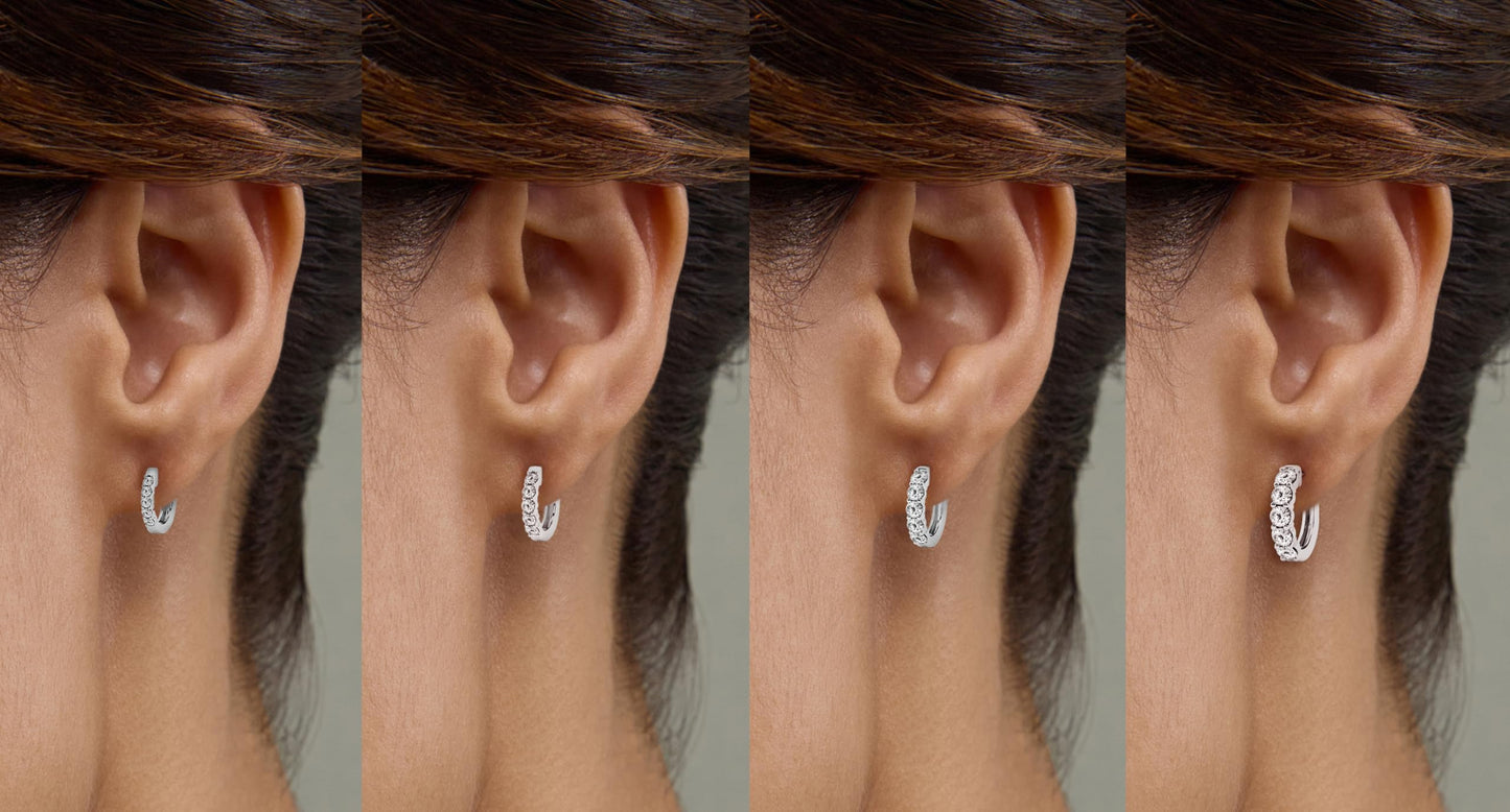 Belacqua 0.25 Carat Round Lab Grown Diamond Huggie Hoop Earrings in Sterling Silver, Color G+, Clarity SI, Prong Set, Fine Jewelry for Women, Gift Box Included