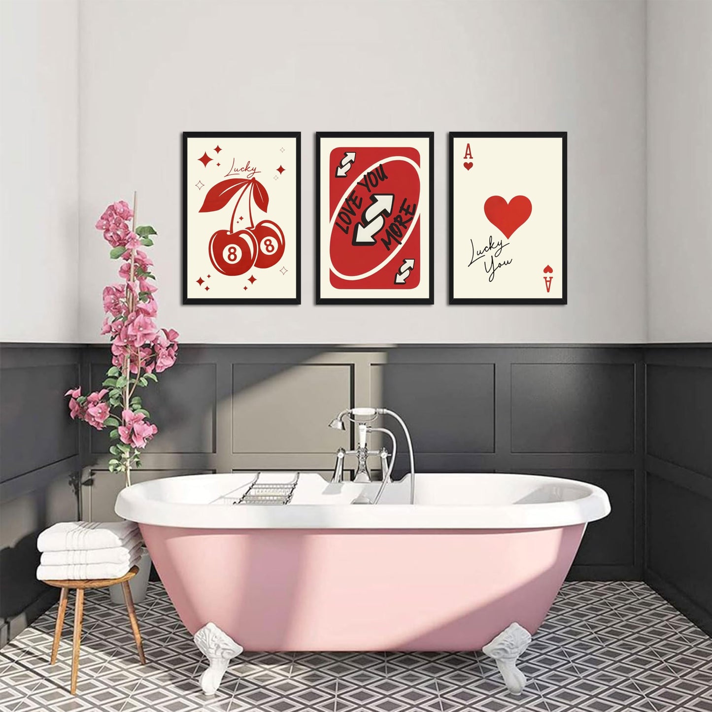 Red Heart Wall Art Set of 3, Trendy Love You More Valentine Wall Decor Paintings, Funky Y2K Ace of Hearts Canvas Prints Pictures, for Bedroom Dorm Bar Valentine Gift 12x16 Inch Wood Framed
